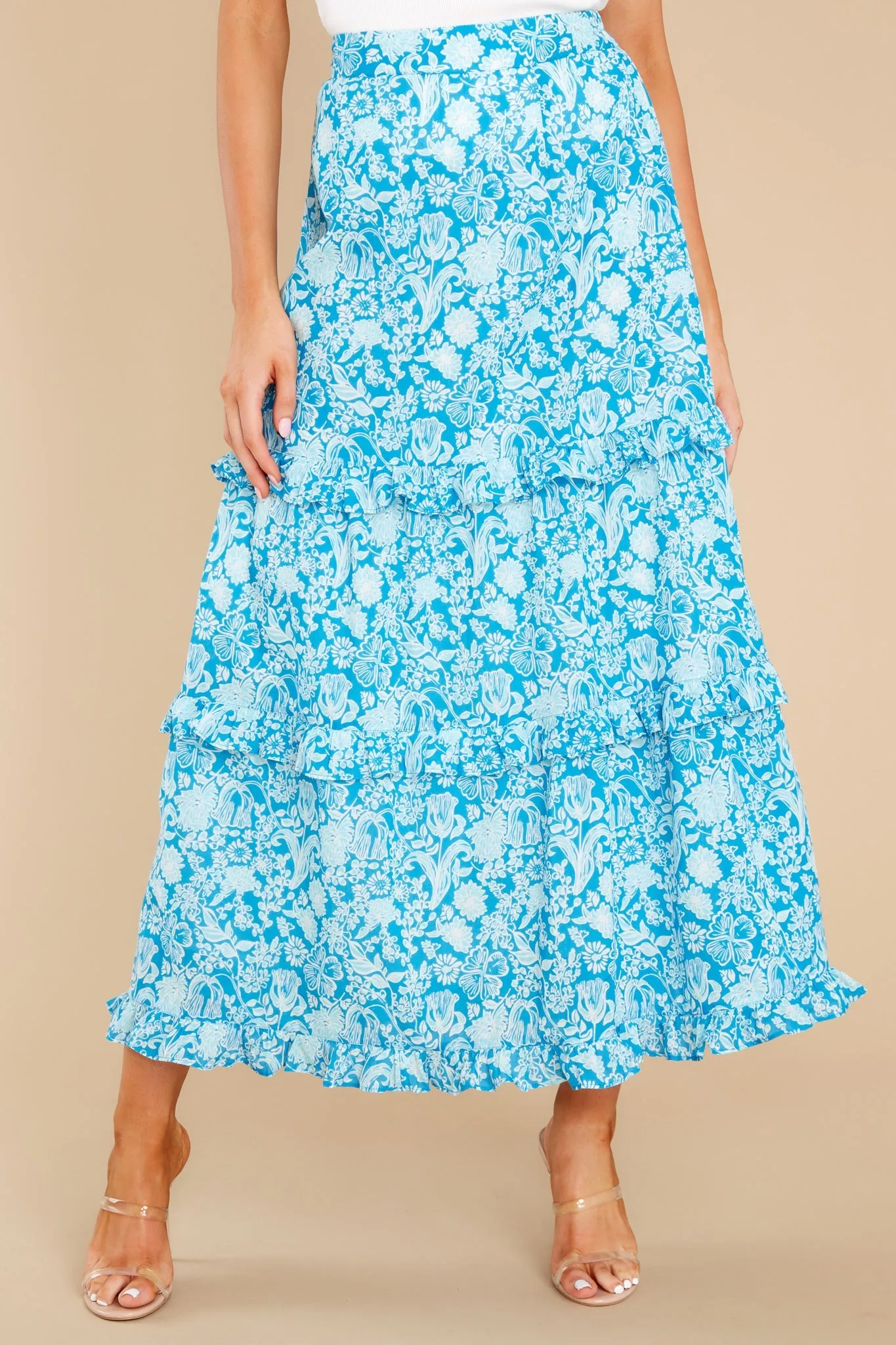 Lindsay Mini Garden Floral Aqua Skirt