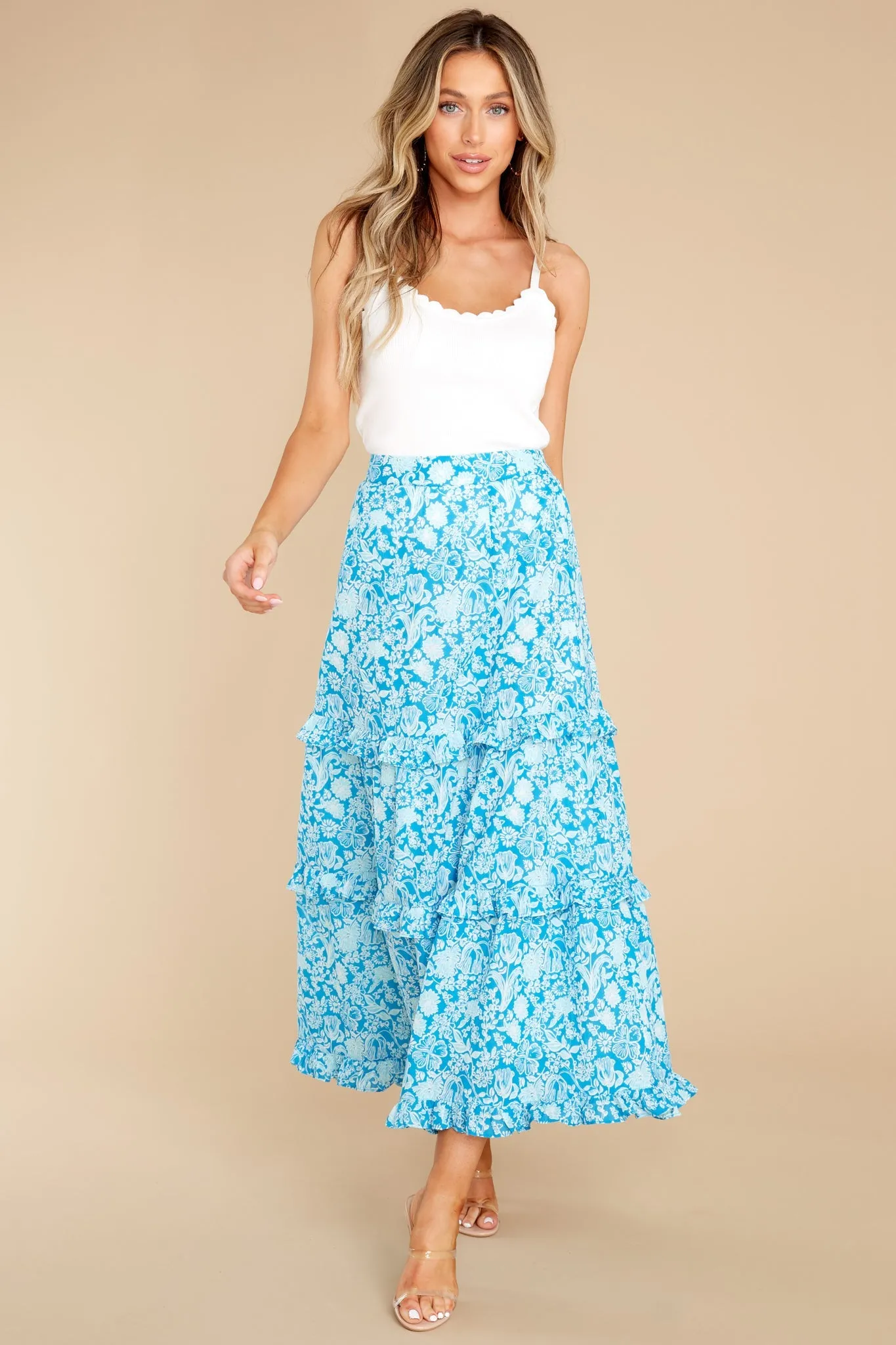 Lindsay Mini Garden Floral Aqua Skirt