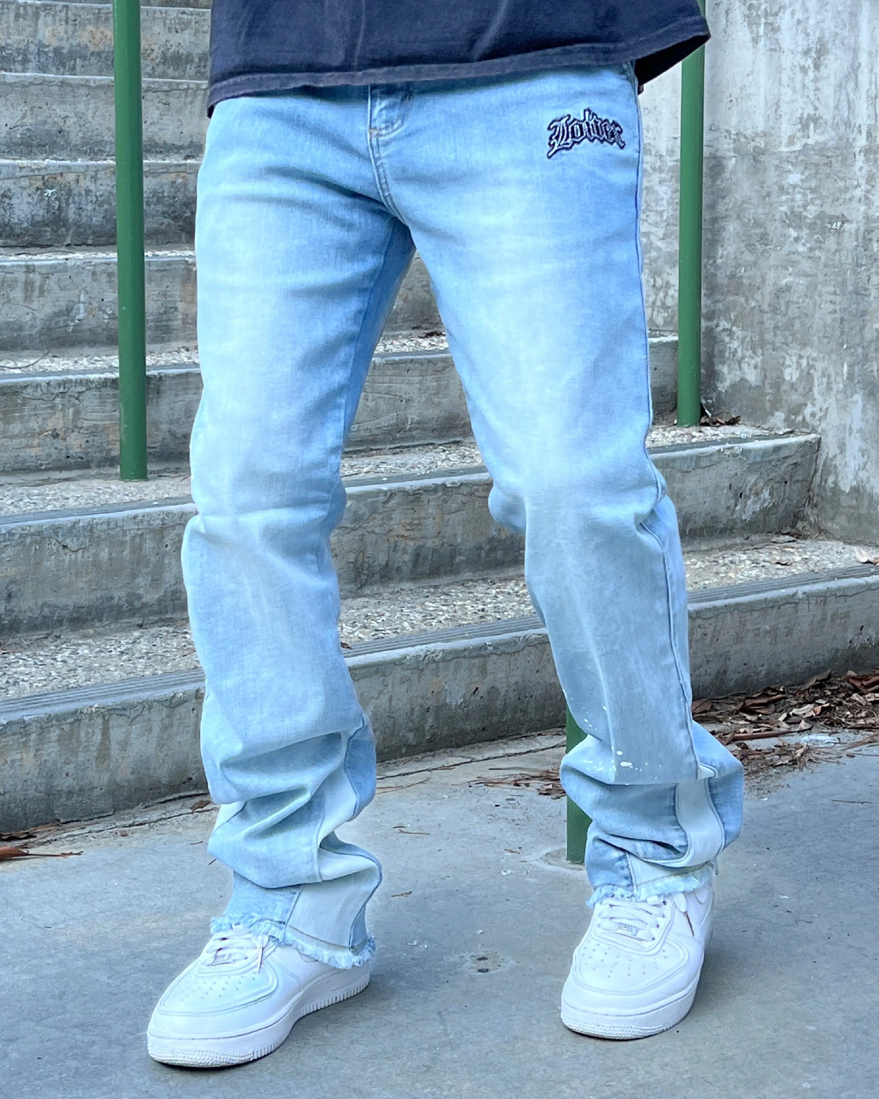 Loiter Demolition Flare Jeans Vintage Blue