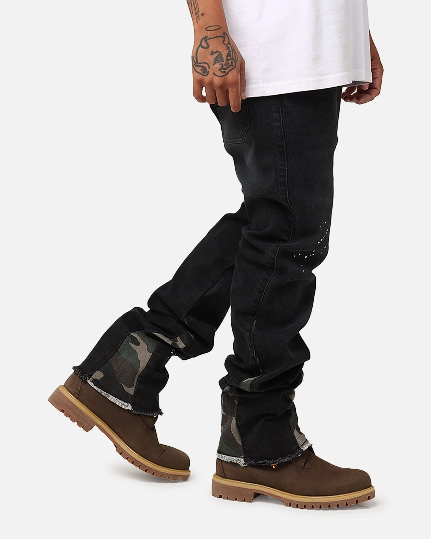 Loiter Demolition Flare Jeans Washed Black