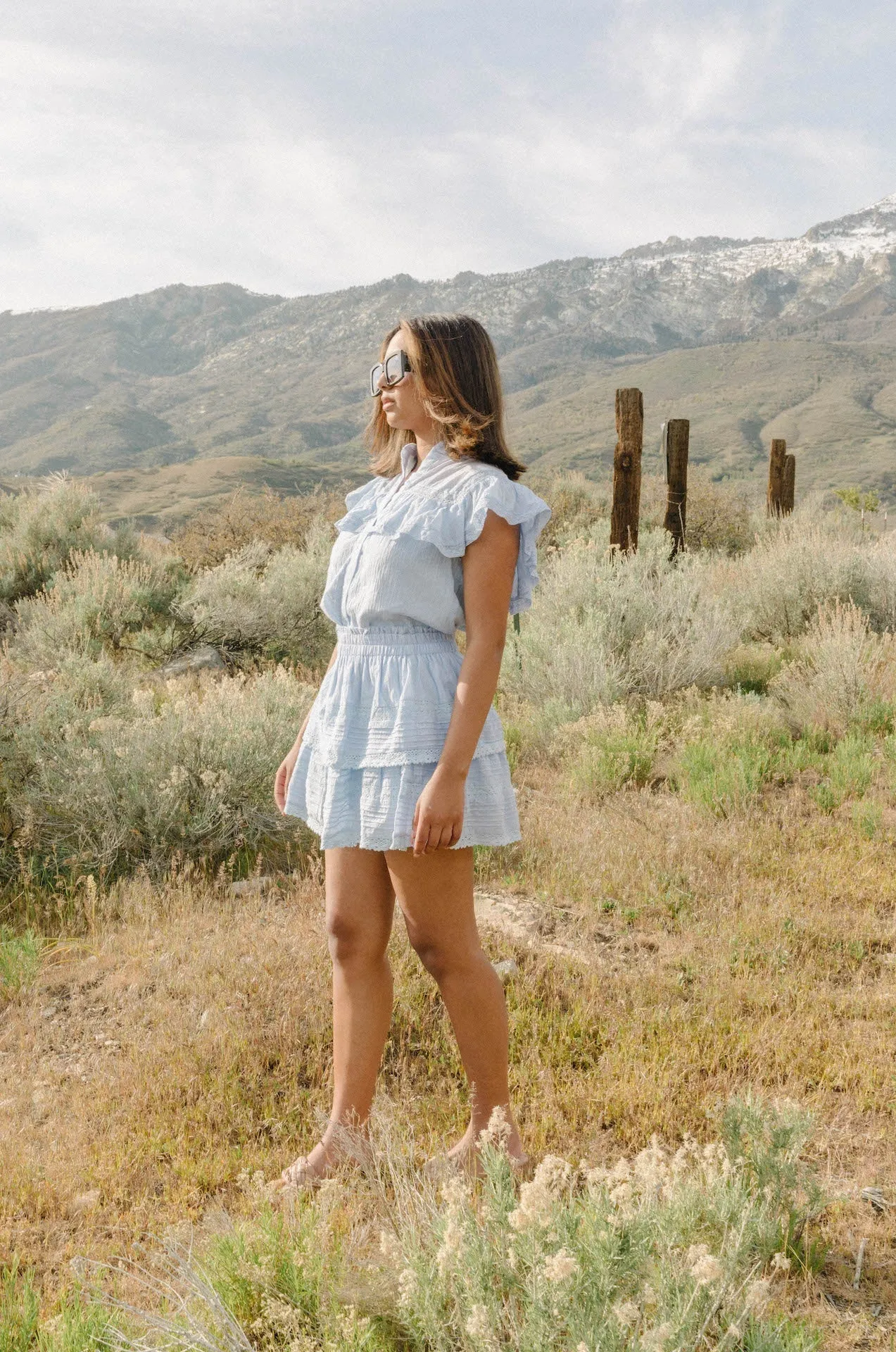 Lola Blue Ruffle Lace Mini Skirt Set