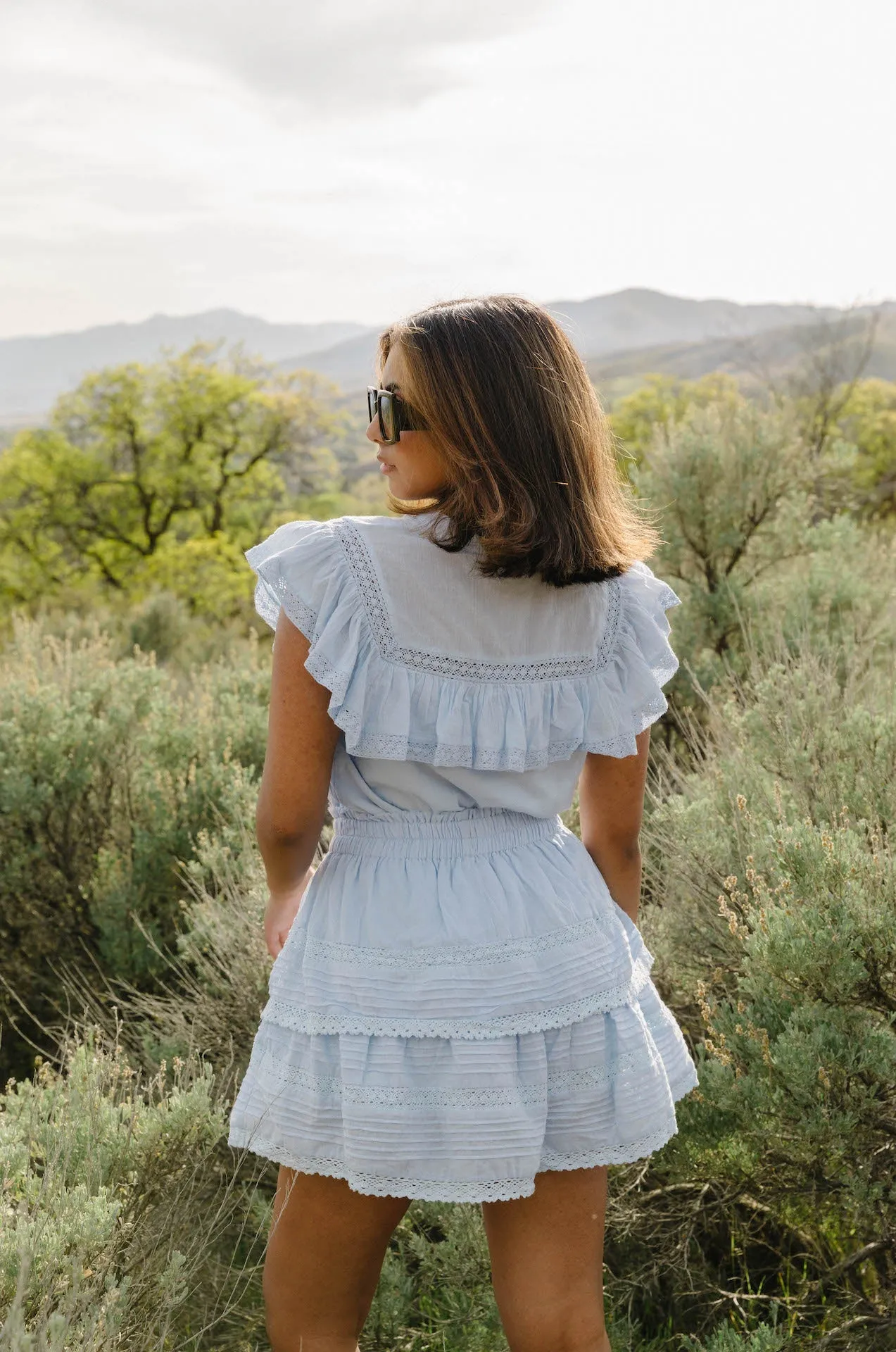 Lola Blue Ruffle Lace Mini Skirt Set