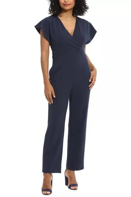 London Times Batwing V-Neck Side-Pocket Zipper Back Jumpsuit