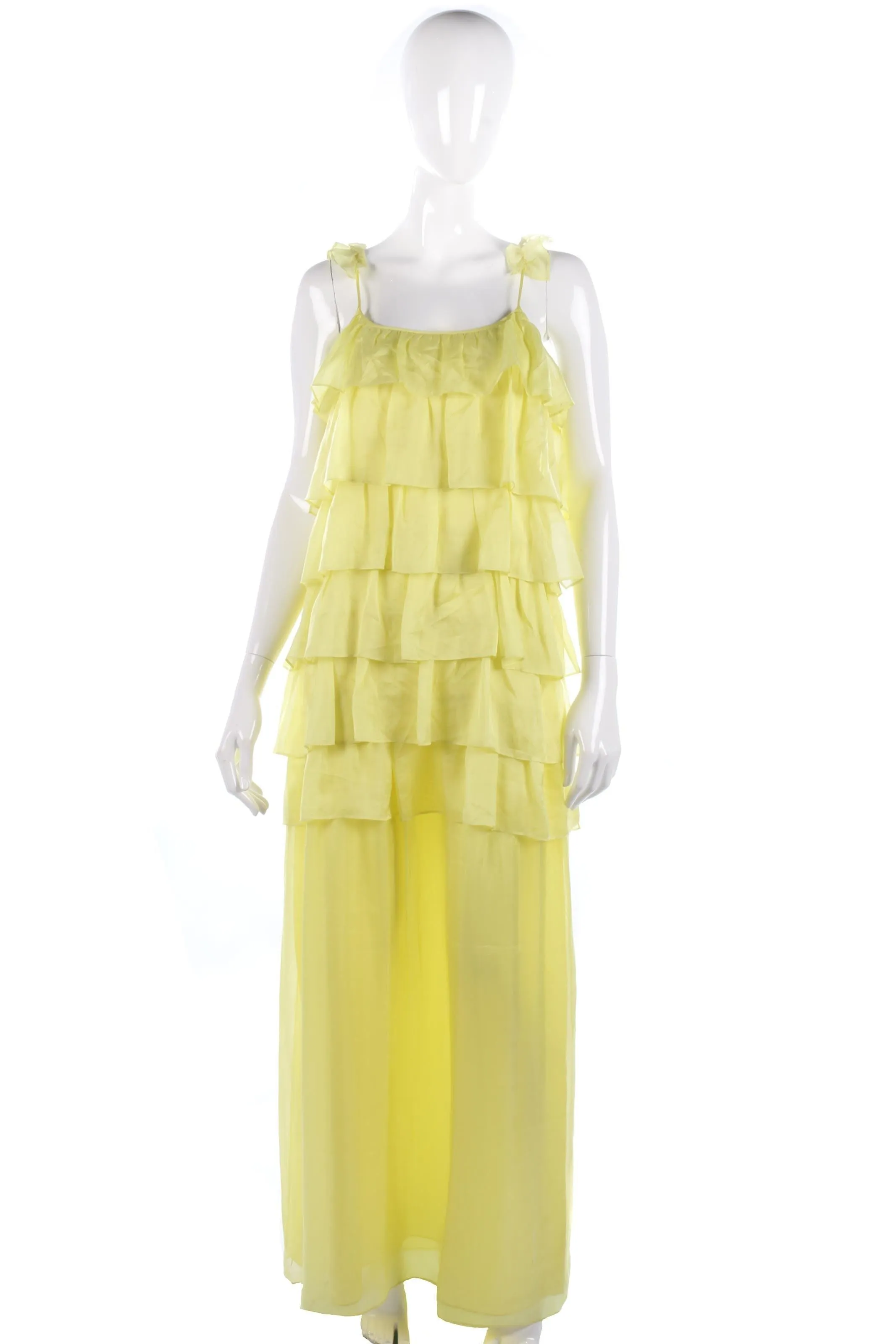 Long yellow silk ruffle dress yellow size 8/10