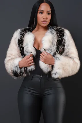 Main Attraction Cropped Faux Fur Jacket - Cream/Black