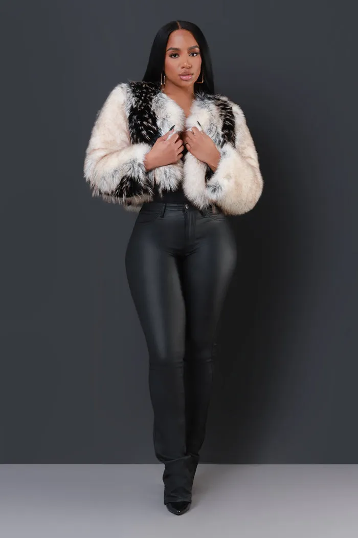 Main Attraction Cropped Faux Fur Jacket - Cream/Black