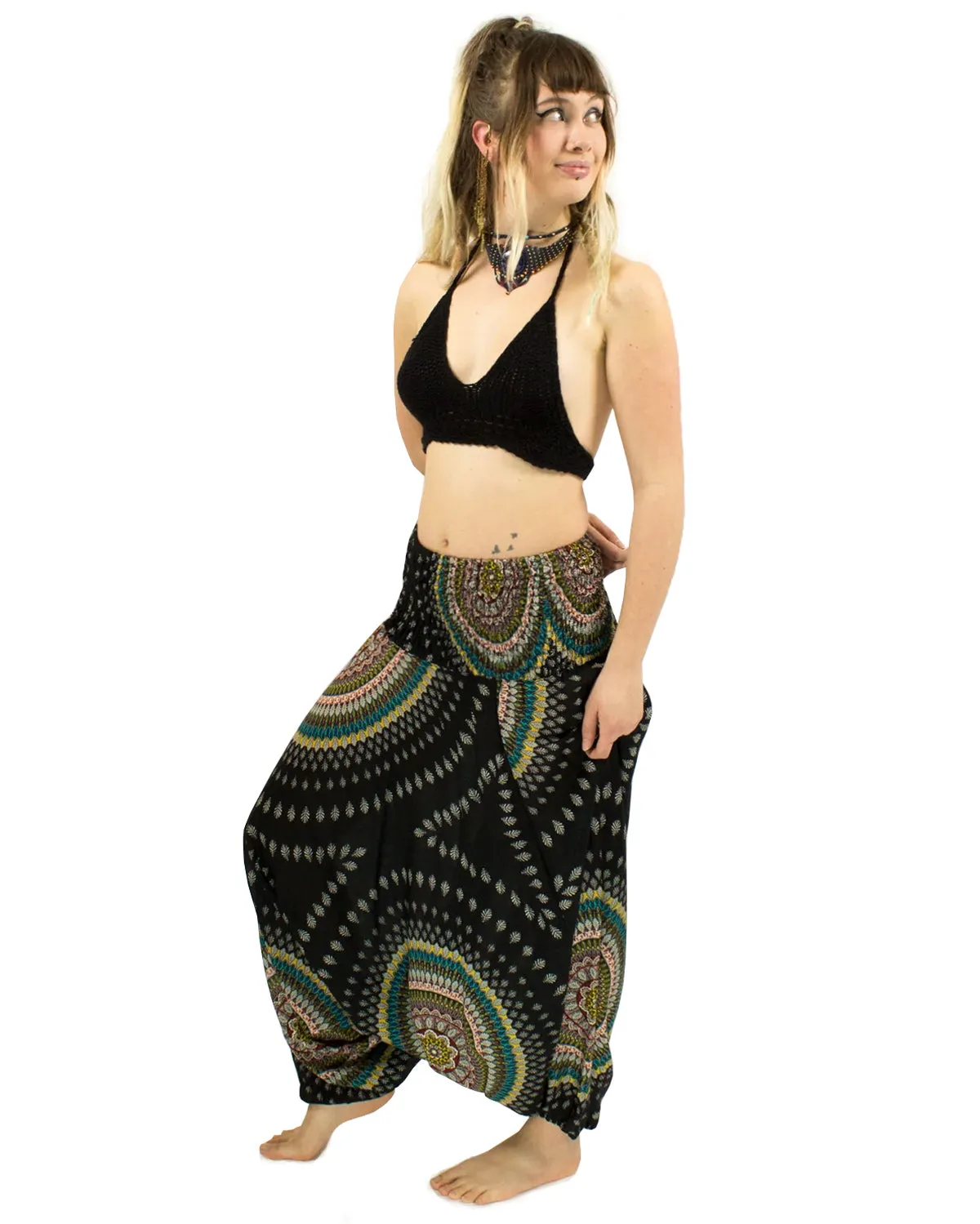 Mandala Baggy Harem Pants Black