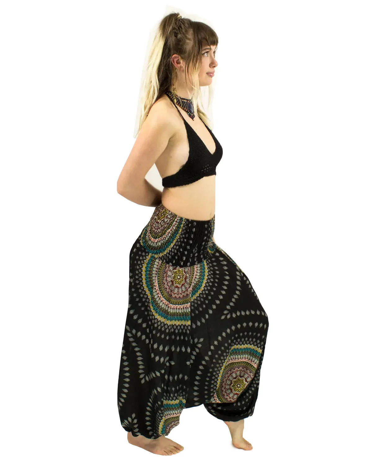 Mandala Baggy Harem Pants Black