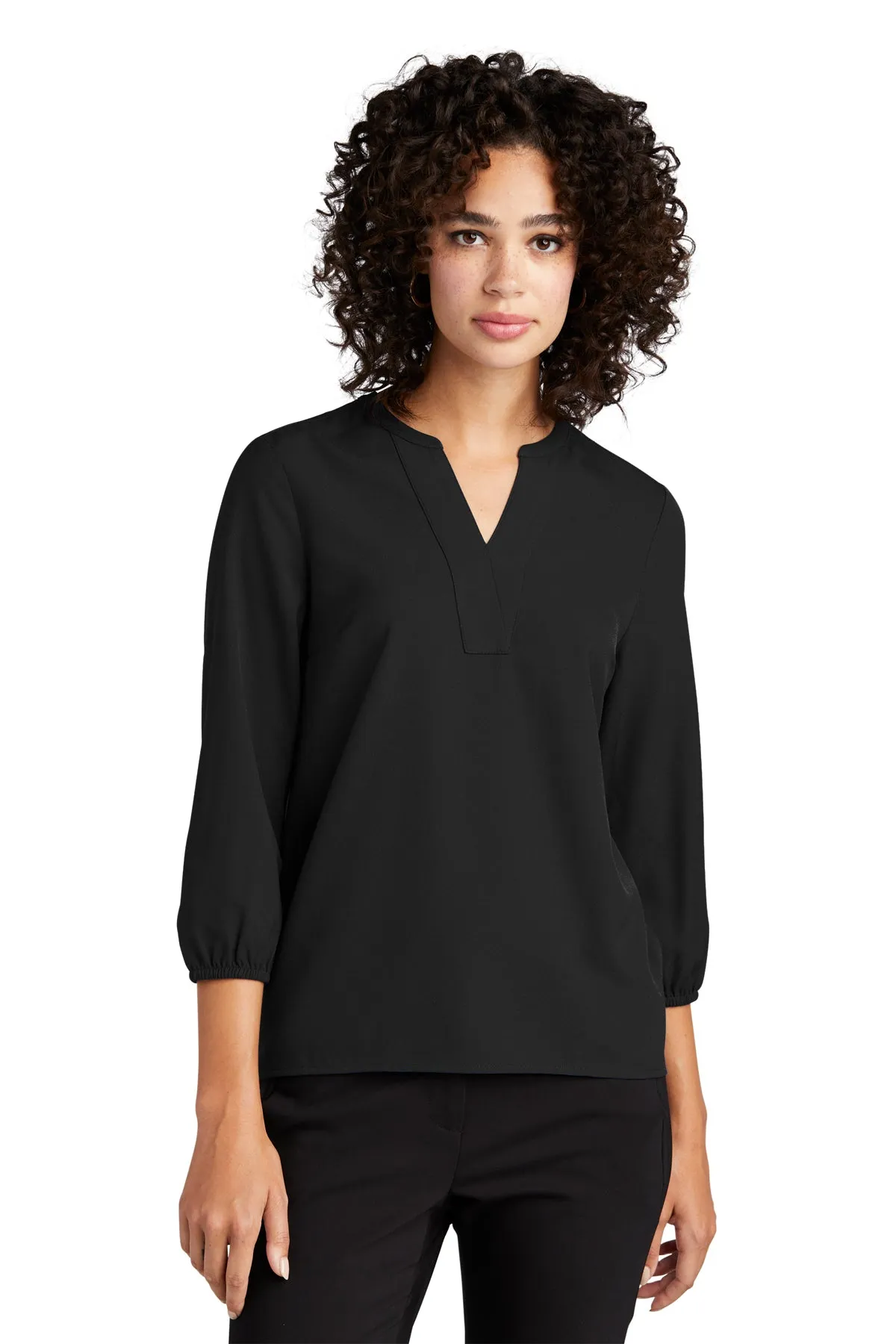 Marissa 3/4 Sleeve Split Neck Blouse - Deep Black (Ships in 1-2 Weeks)