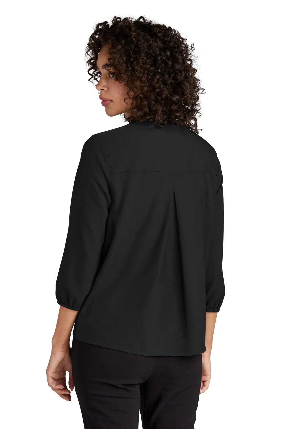 Marissa 3/4 Sleeve Split Neck Blouse - Deep Black (Ships in 1-2 Weeks)