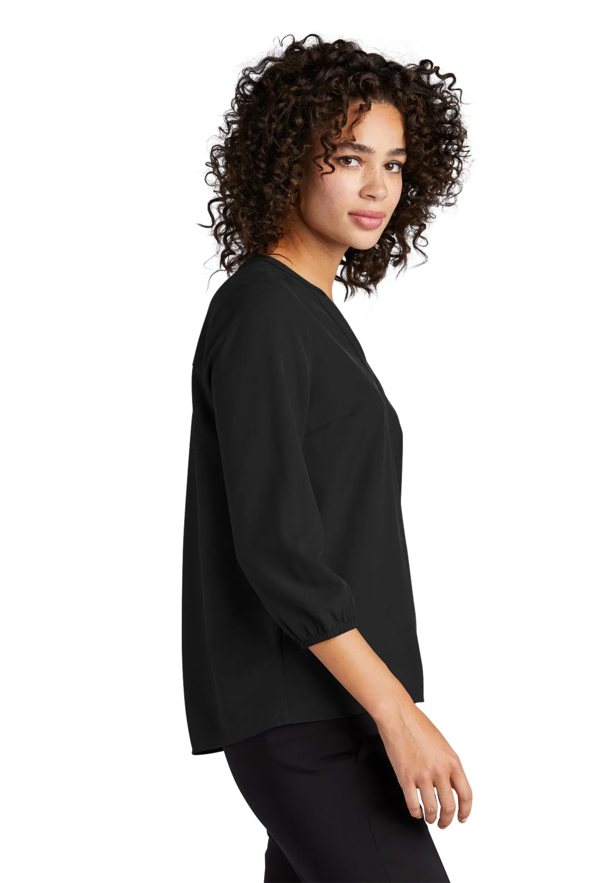 Marissa 3/4 Sleeve Split Neck Blouse - Deep Black (Ships in 1-2 Weeks)