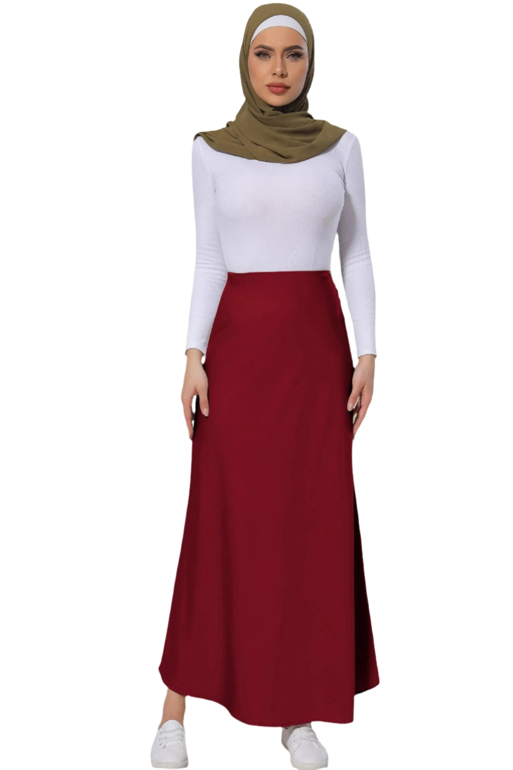 Maroon Satin Maxi Skirt