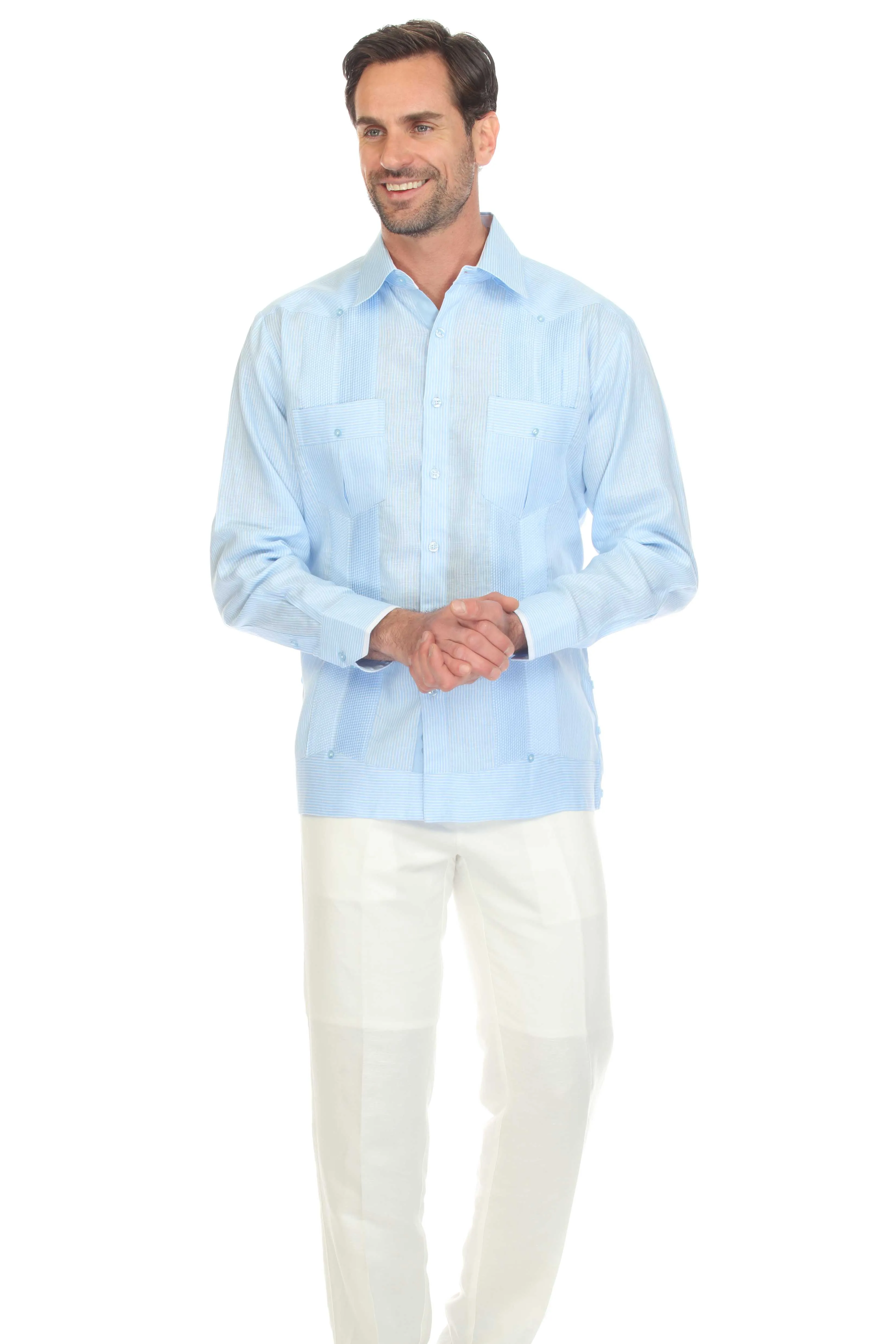 Men's Pinstripe Guayabera Shirt Long Sleeve