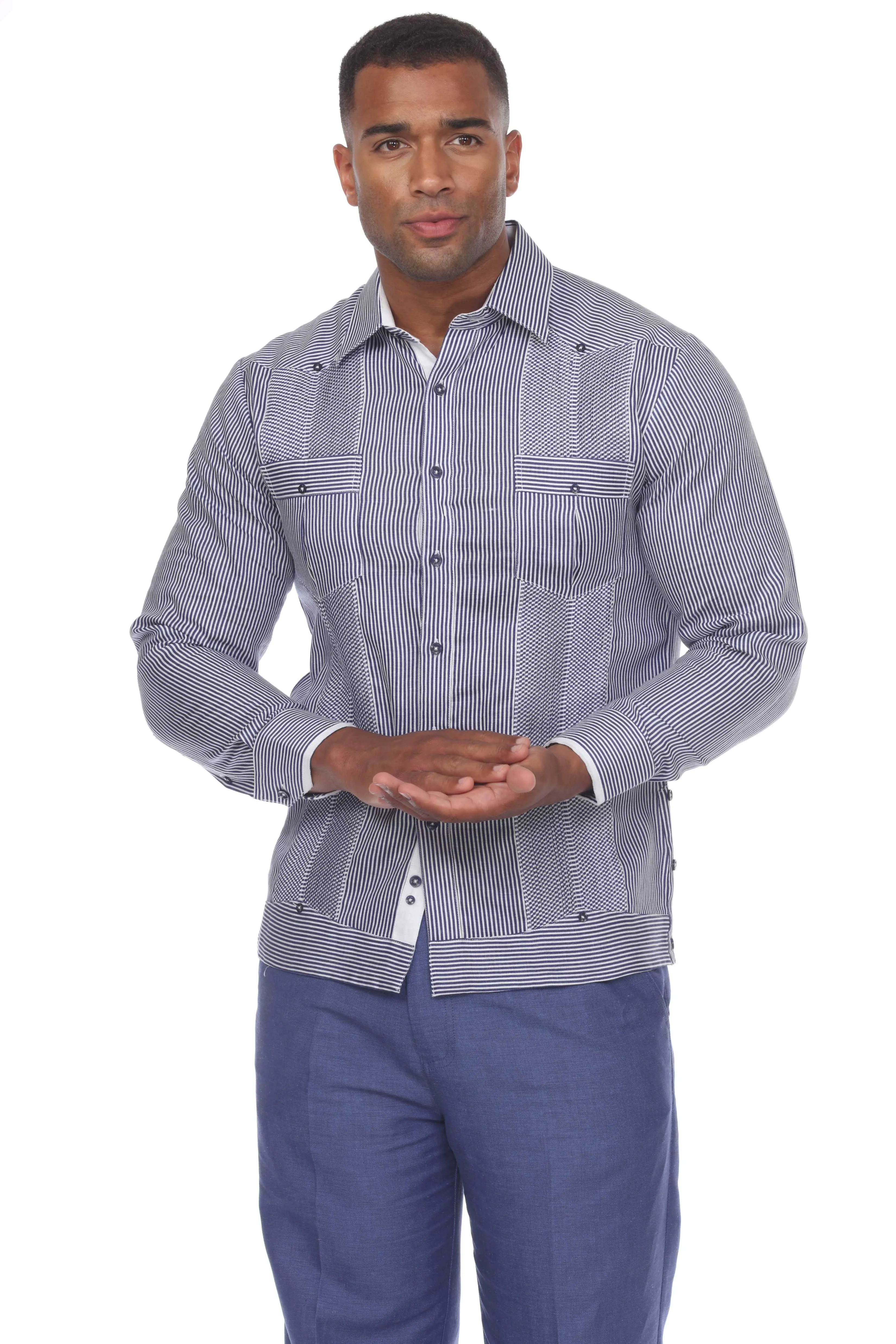 Men's Pinstripe Guayabera Shirt Long Sleeve