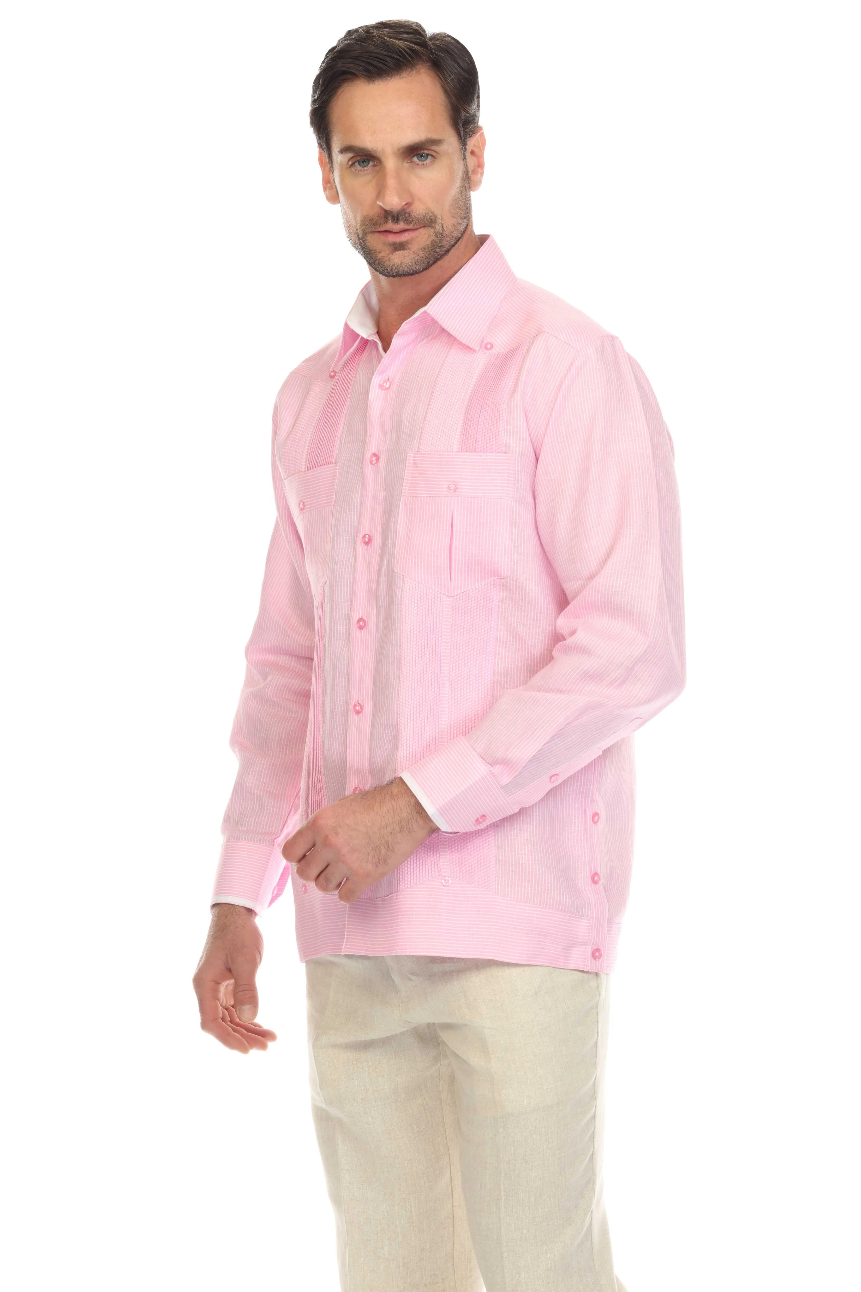 Men's Pinstripe Guayabera Shirt Long Sleeve