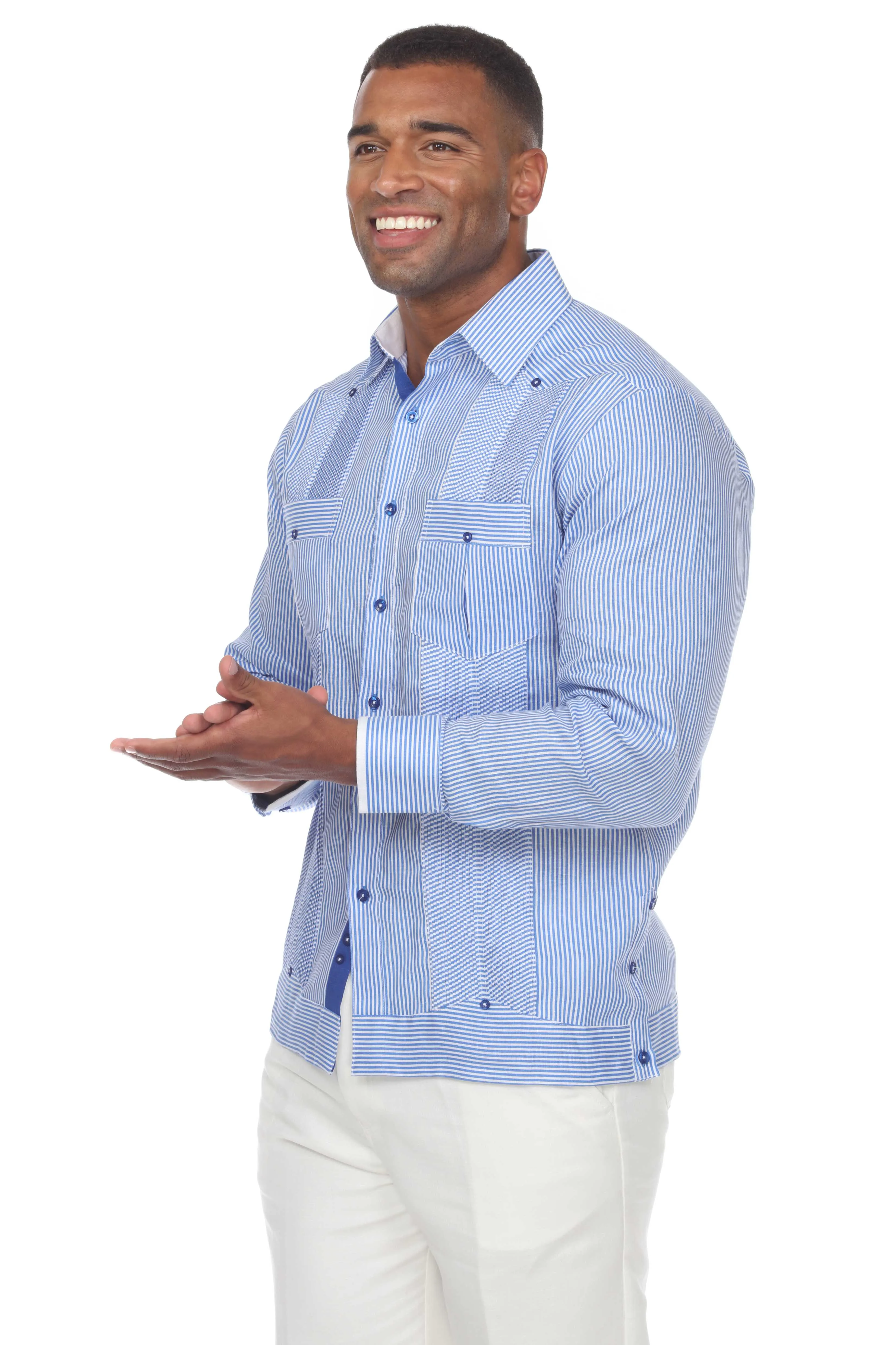 Men's Pinstripe Guayabera Shirt Long Sleeve