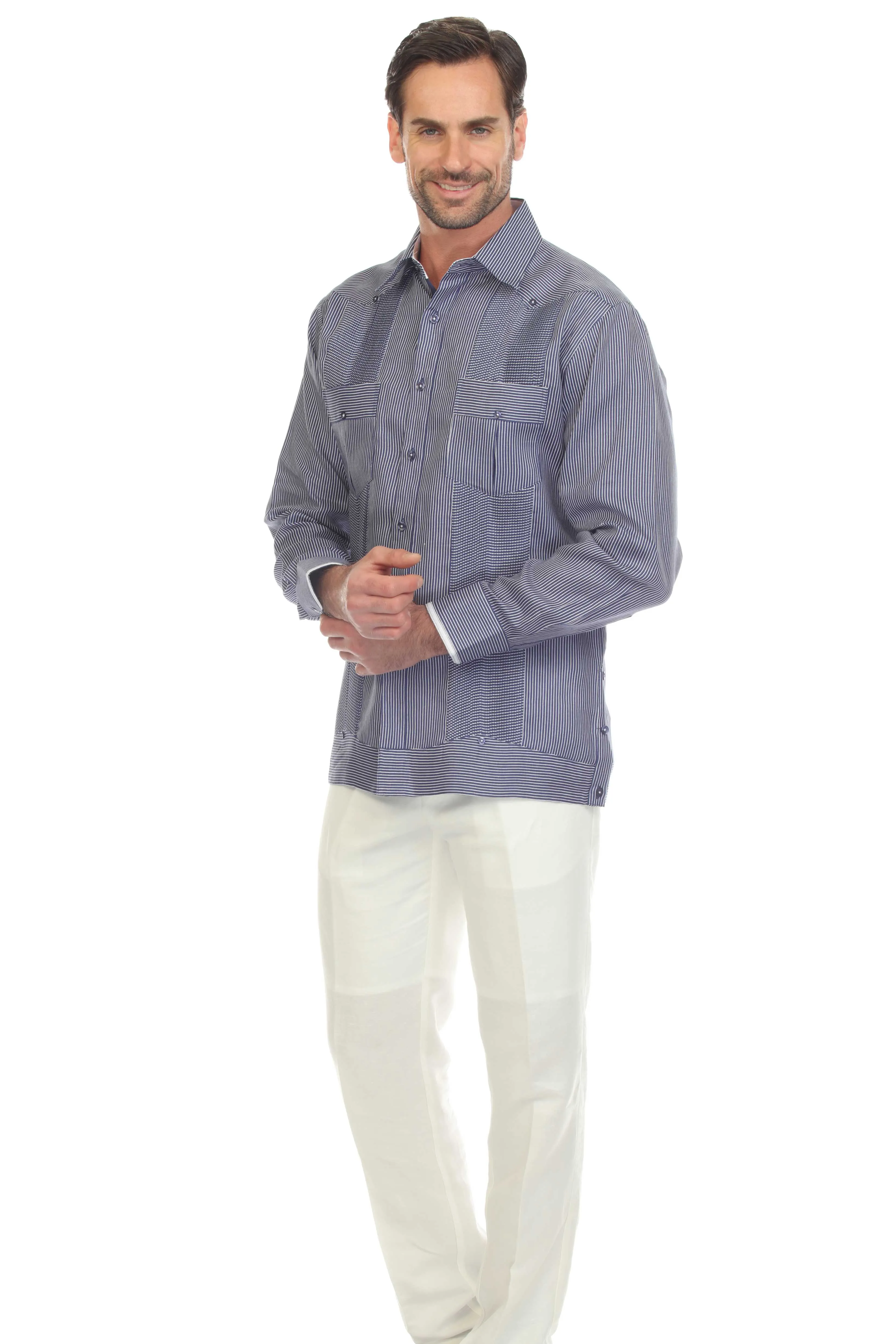 Men's Pinstripe Guayabera Shirt Long Sleeve