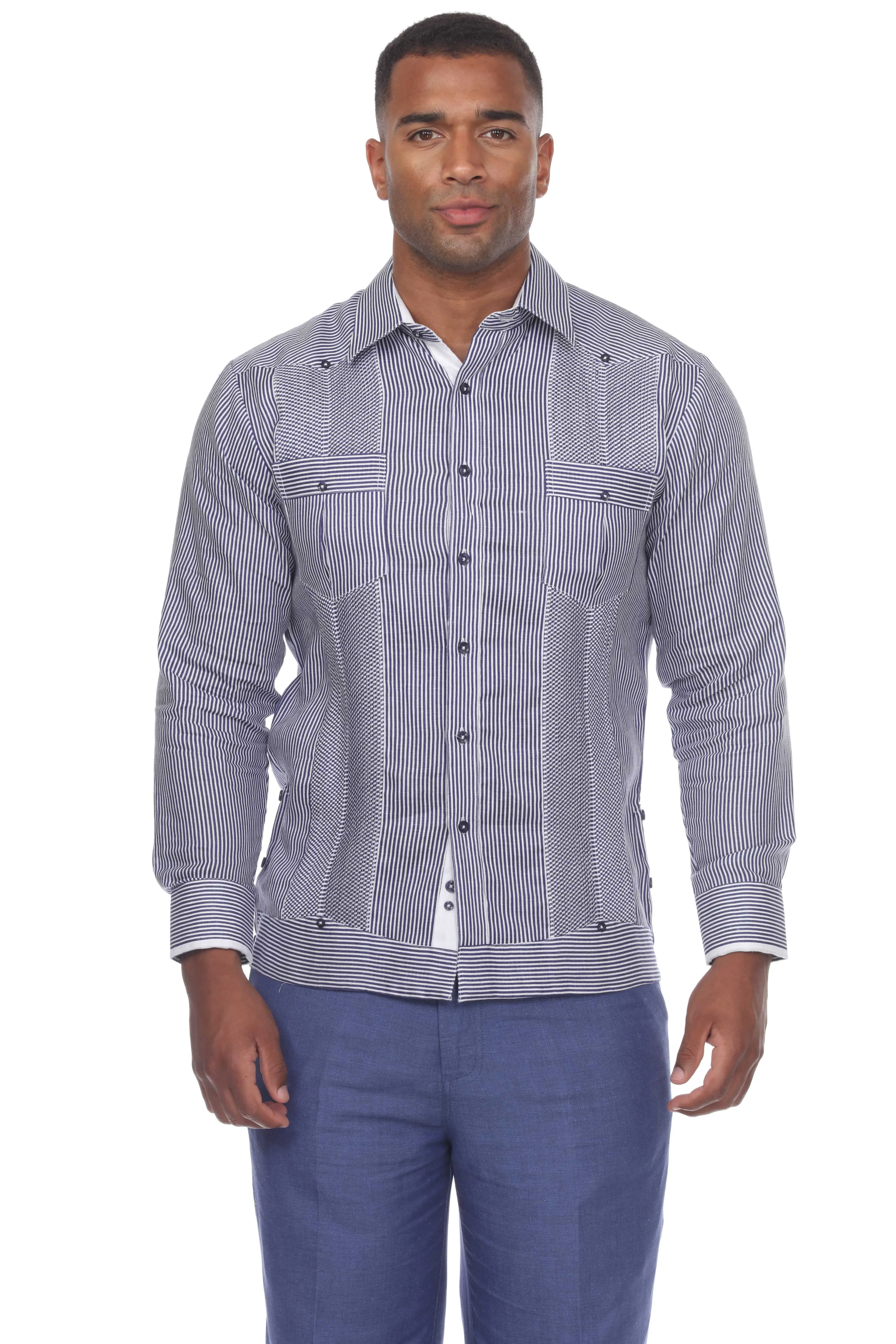 Men's Pinstripe Guayabera Shirt Long Sleeve