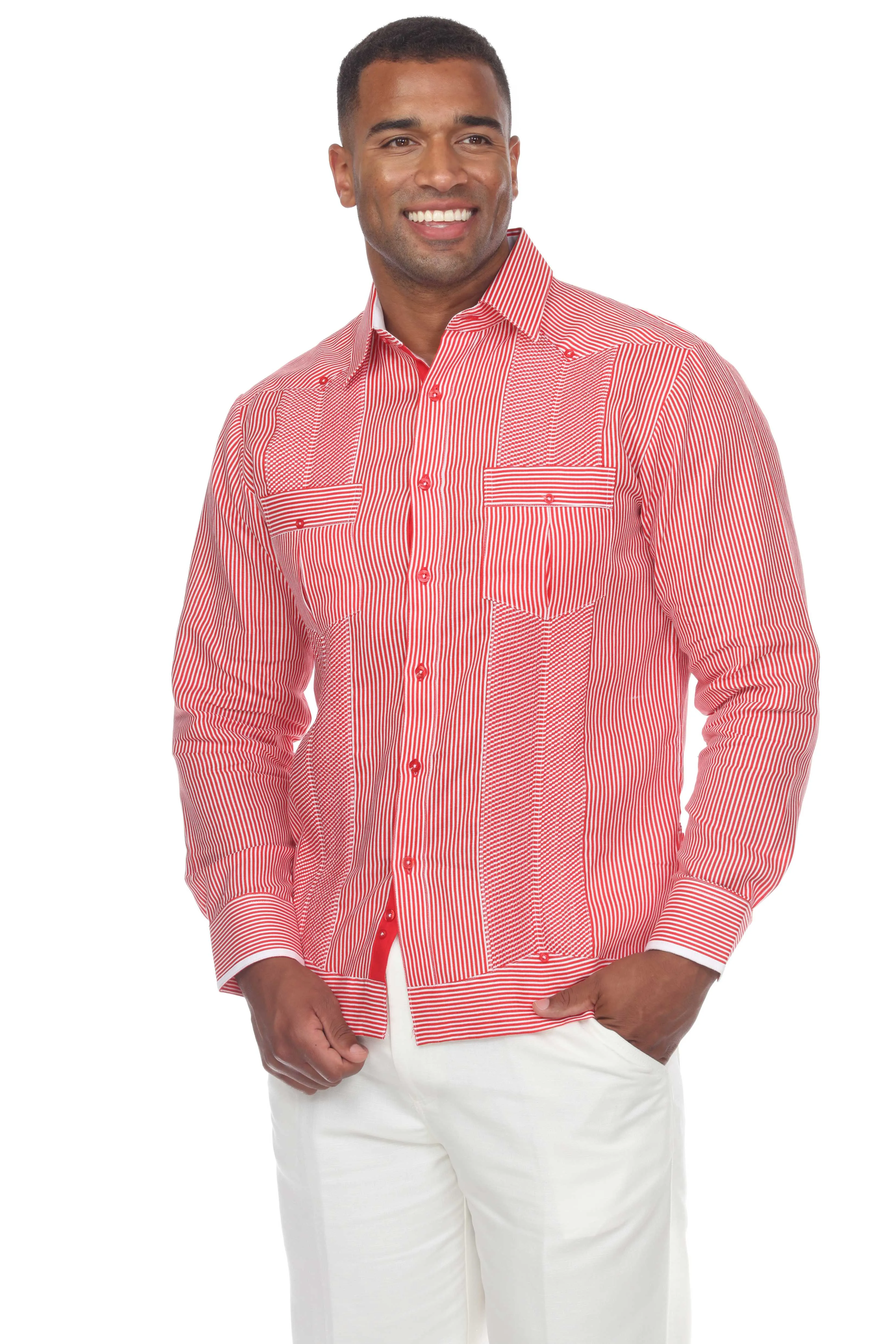 Men's Pinstripe Guayabera Shirt Long Sleeve