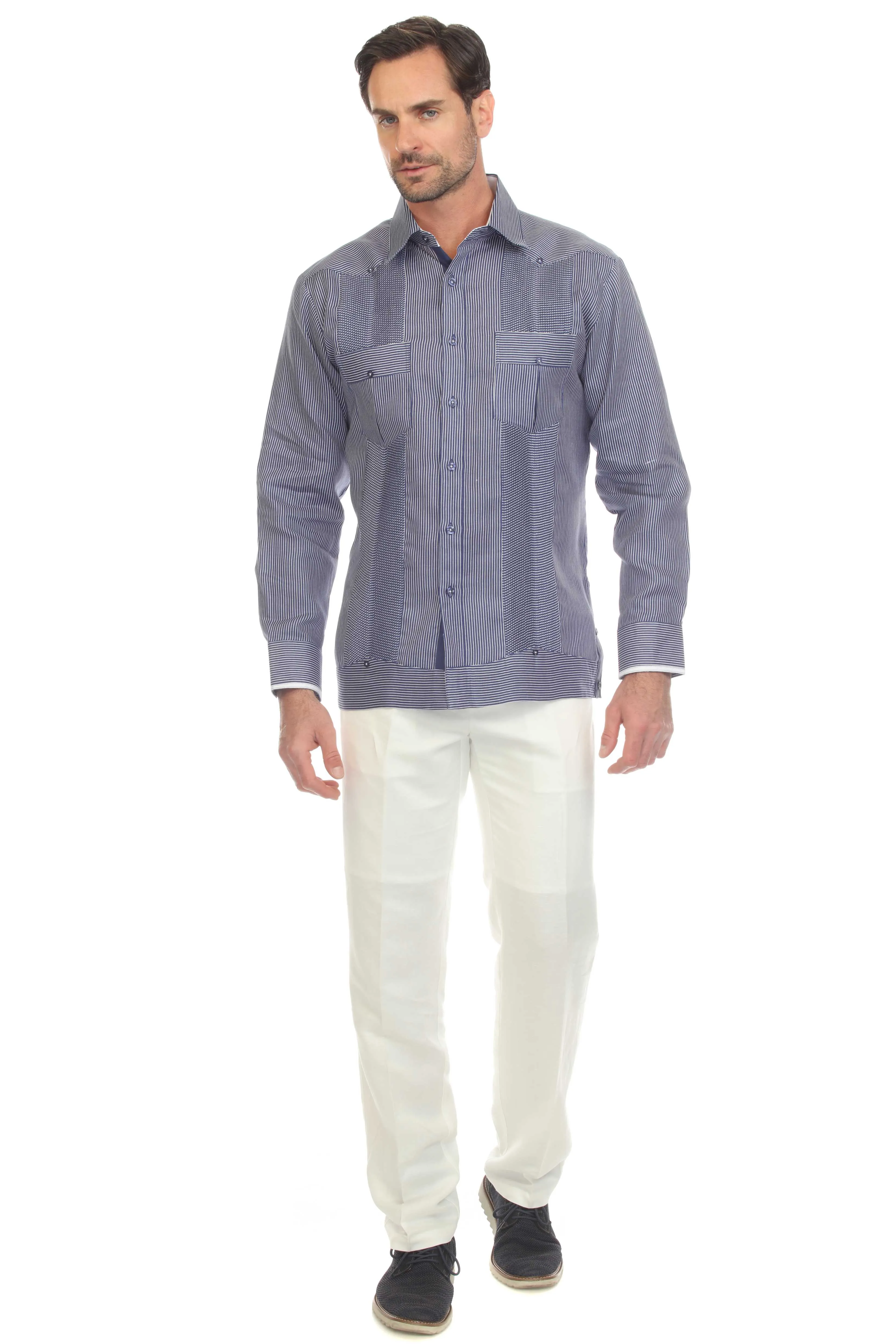 Men's Pinstripe Guayabera Shirt Long Sleeve