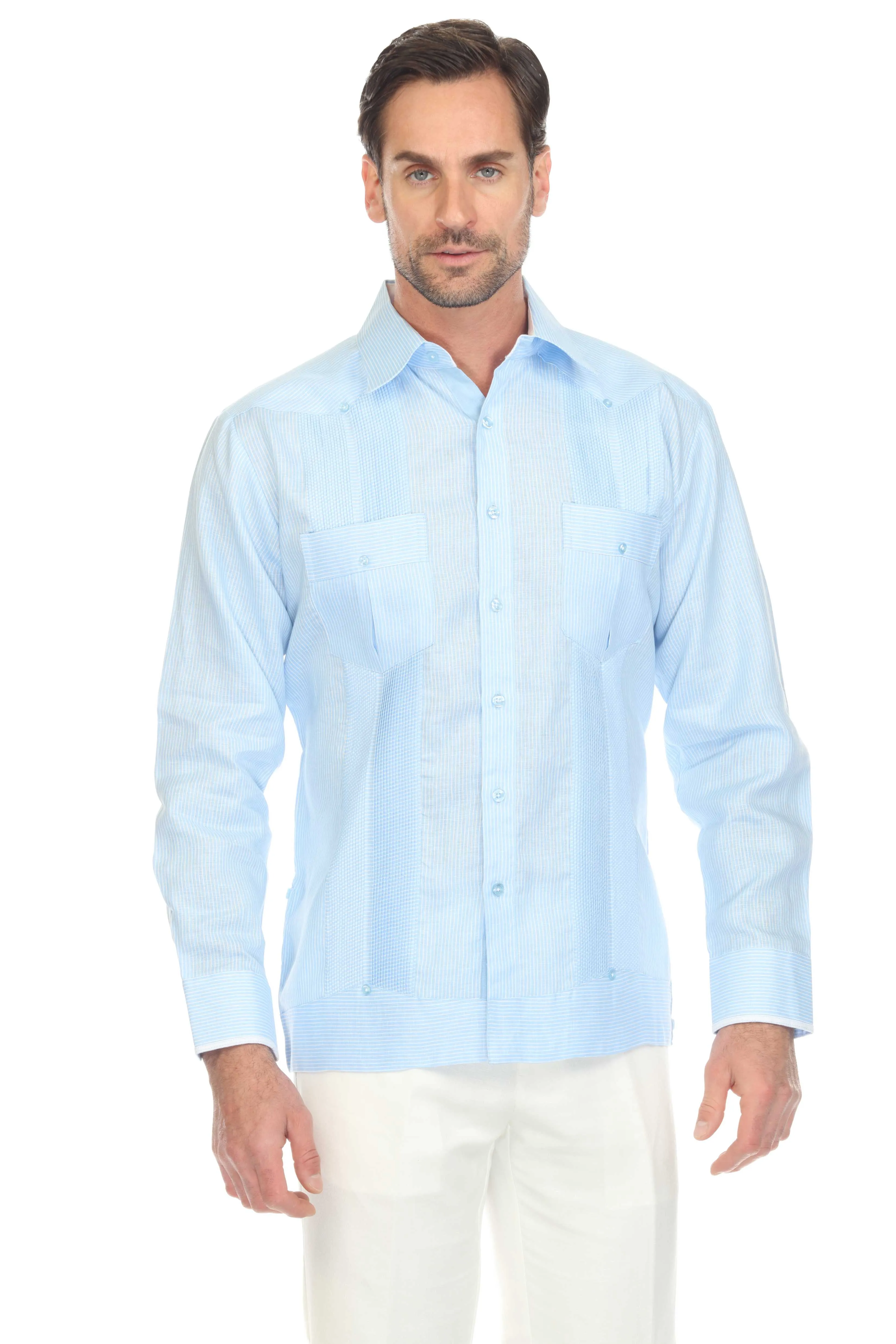 Men's Pinstripe Guayabera Shirt Long Sleeve