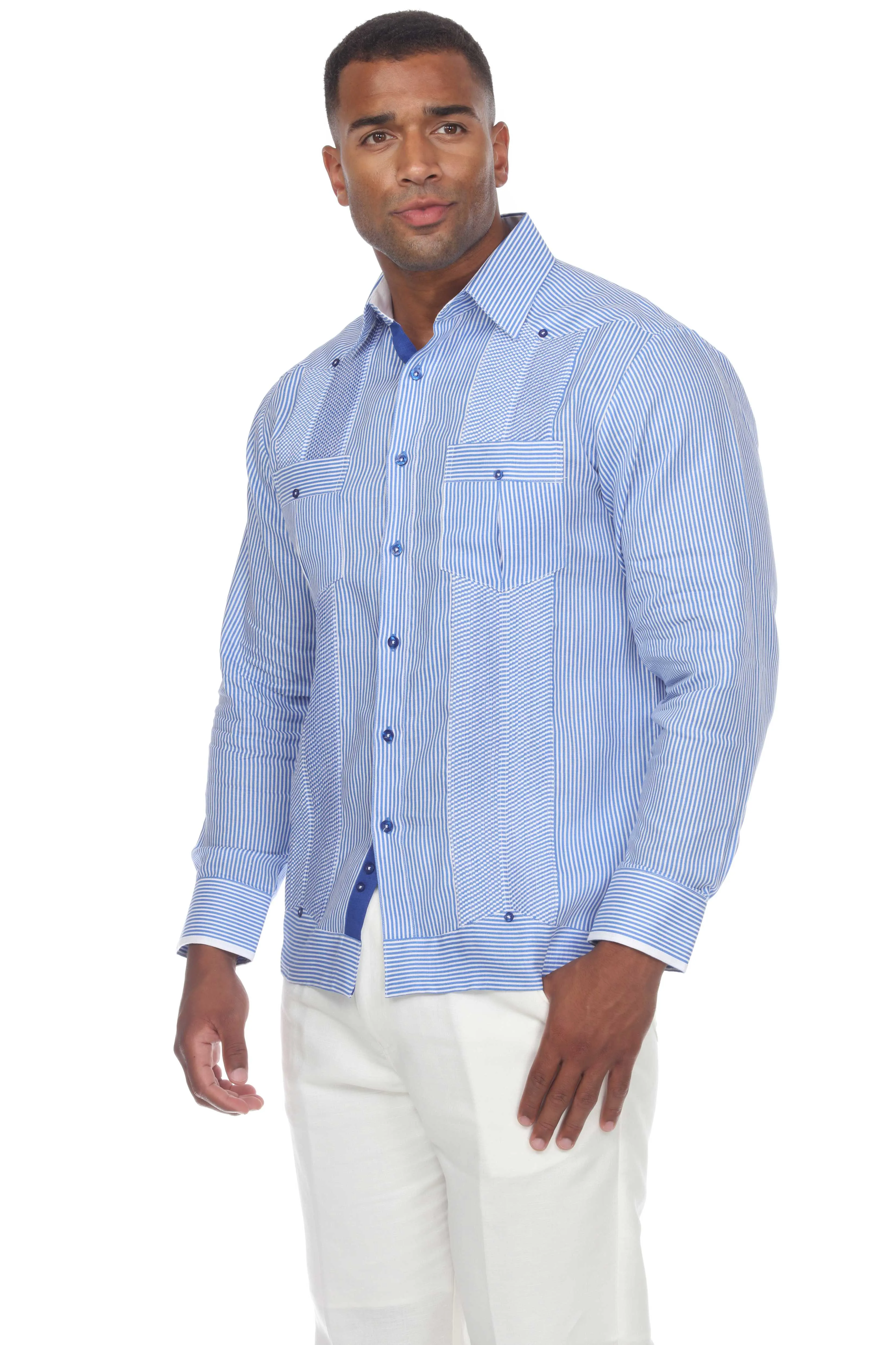 Men's Pinstripe Guayabera Shirt Long Sleeve