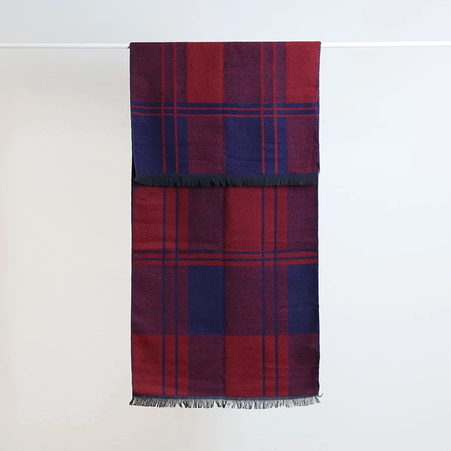 Men's Red & Navy Soft Check Winter Scarf