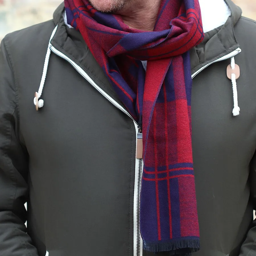 Men's Red & Navy Soft Check Winter Scarf