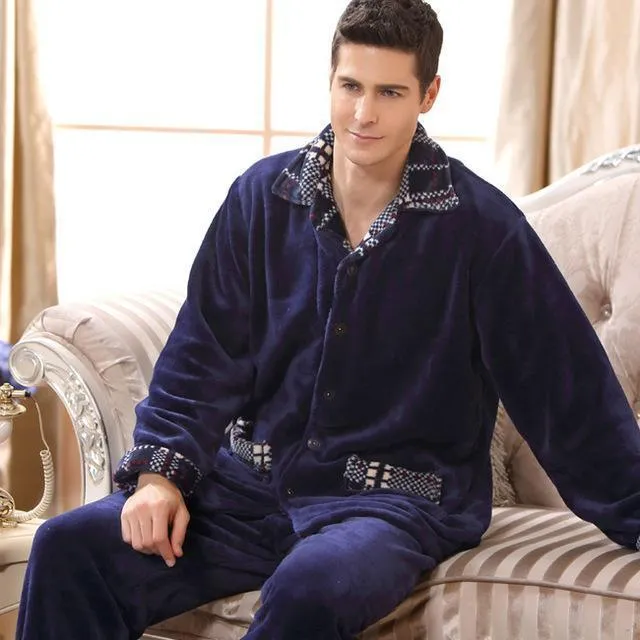 Men's Sleepwear Pants Set Flannel Warm Pajamas