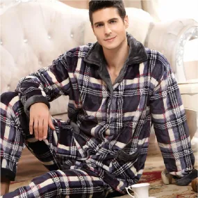 Men's Sleepwear Pants Set Flannel Warm Pajamas