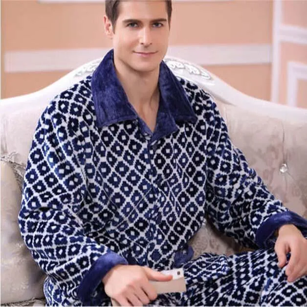 Men's Sleepwear Pants Set Flannel Warm Pajamas