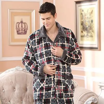 Men's Sleepwear Pants Set Flannel Warm Pajamas