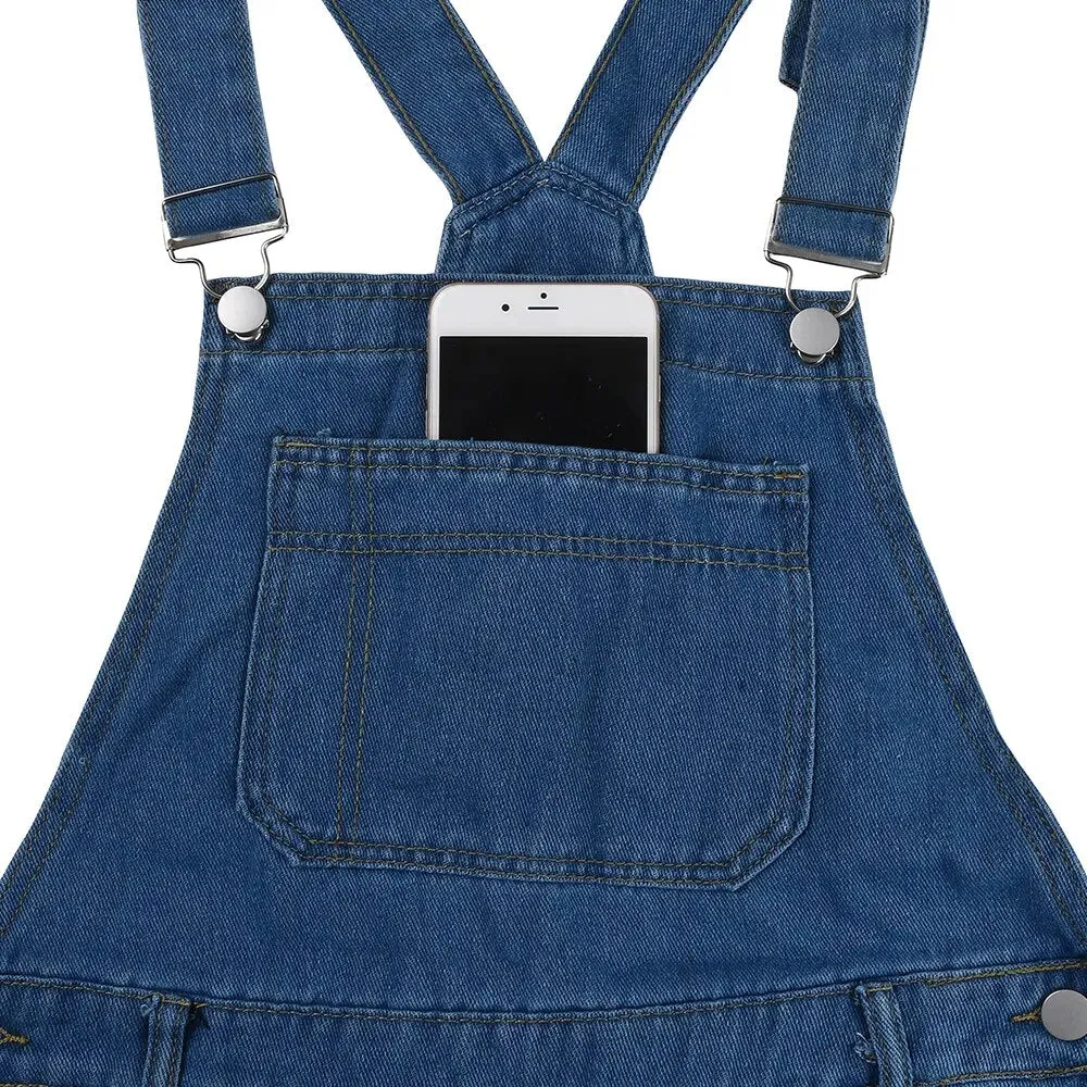 Men's Solid Color Multi-Pocket Denim Overalls