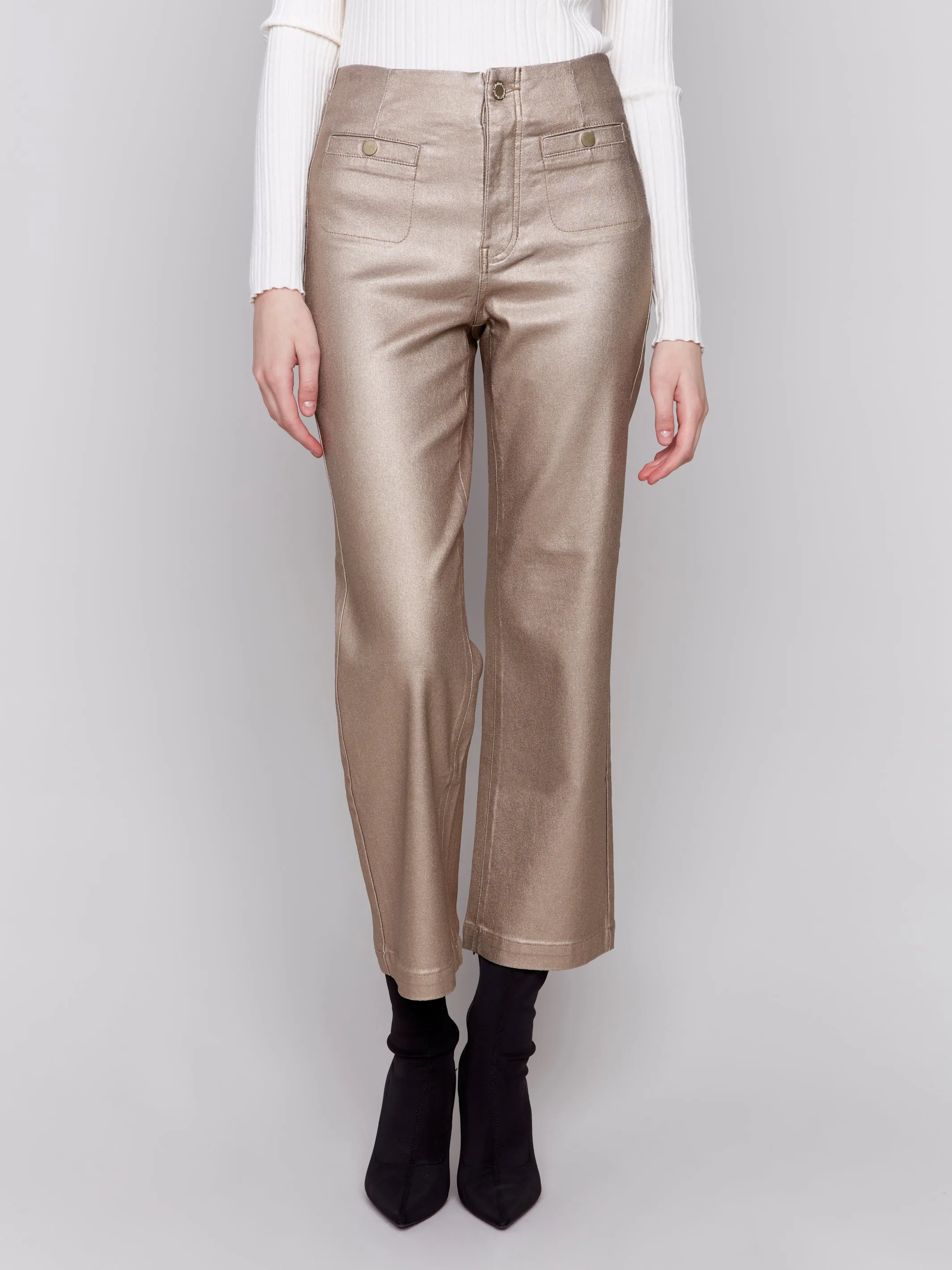 Metallic Wax Flared Pants