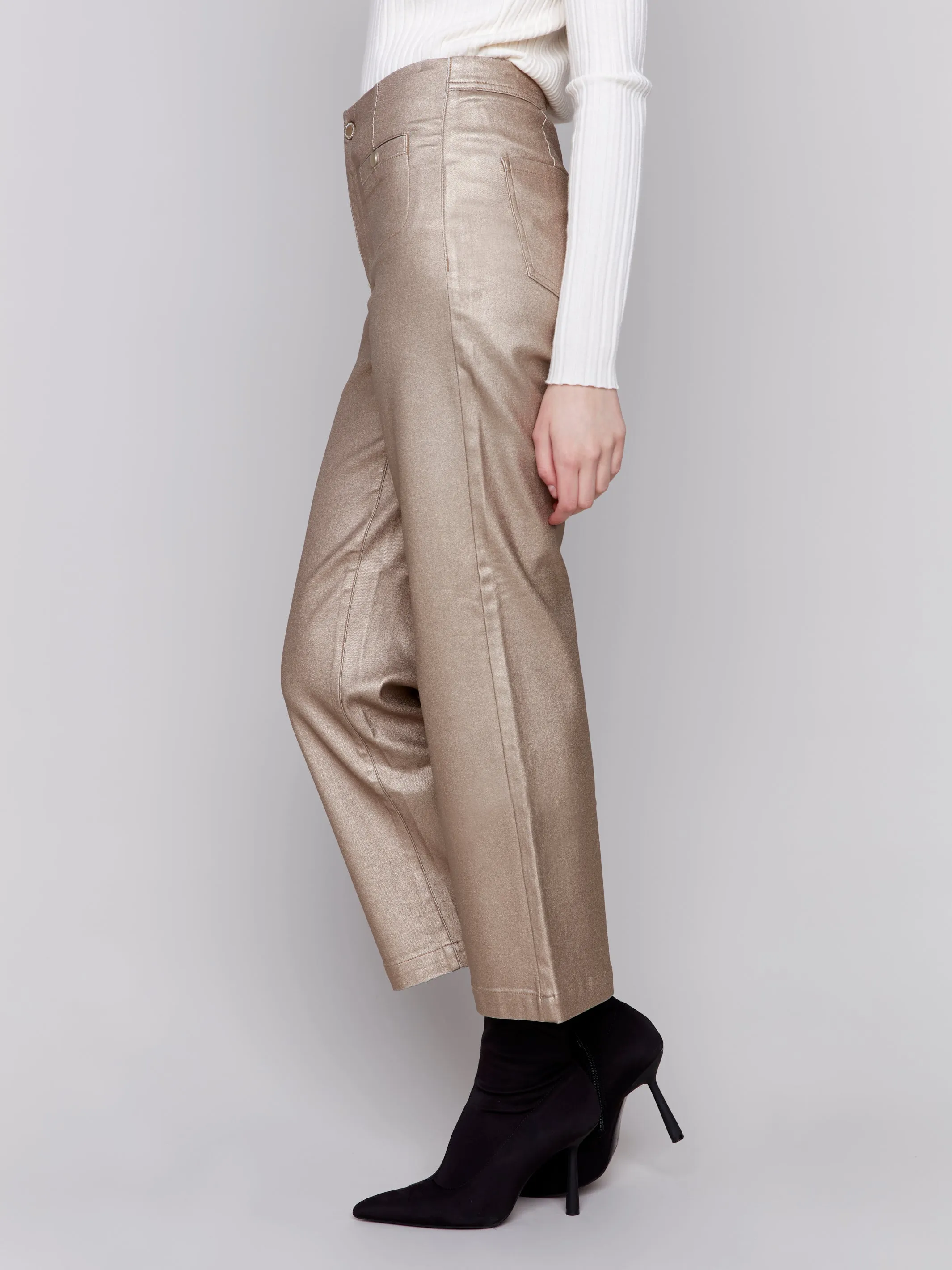 Metallic Wax Flared Pants