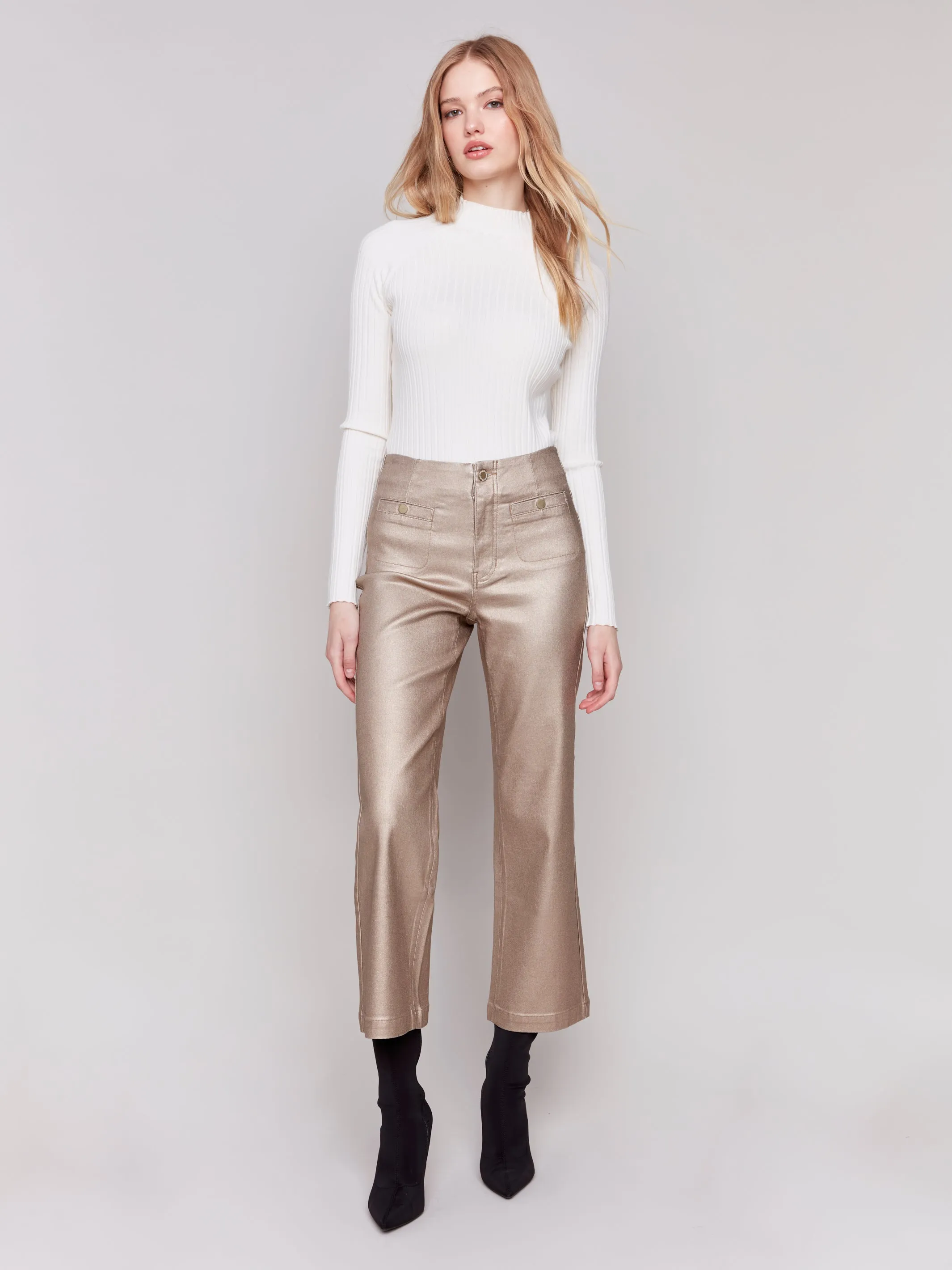 Metallic Wax Flared Pants