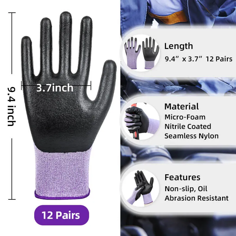 Micro-Foam Nitrile Safety Work Gloves 12 Pairs