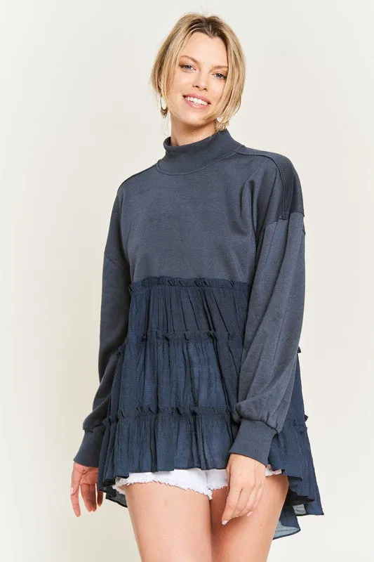 Mock Neck Ruffle Tunic