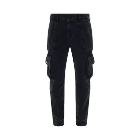 Multi Cargo Denim Pants in Black