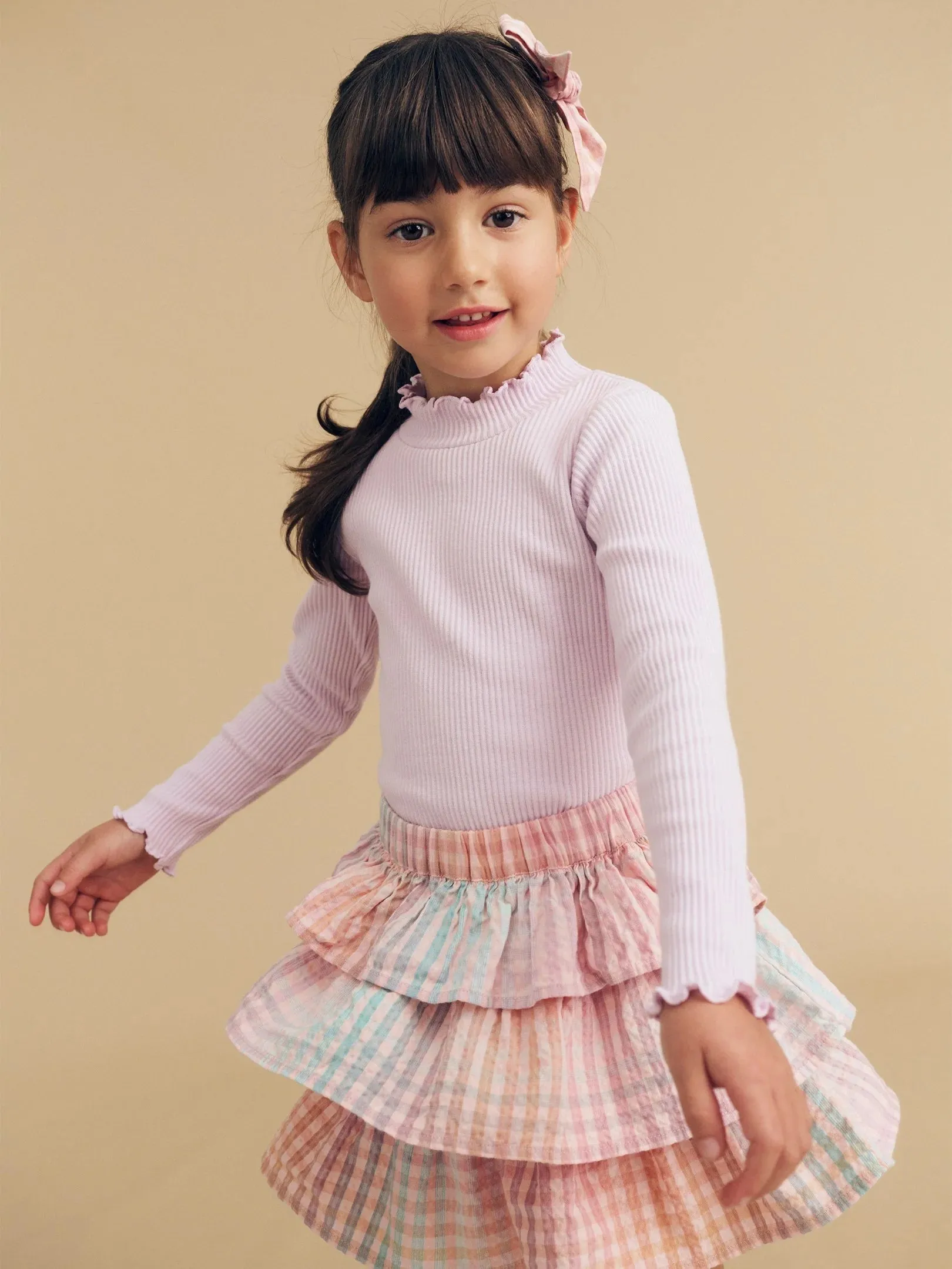 Multicolor Baby Rainbow Check Frill Skirt