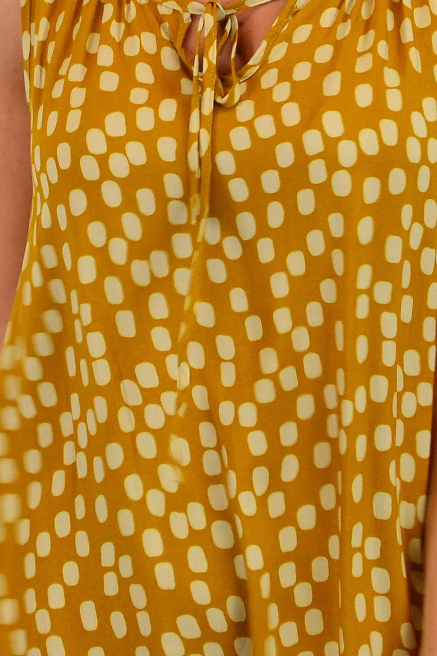 Mustard Long Dot Sleeveless Tunic Dress