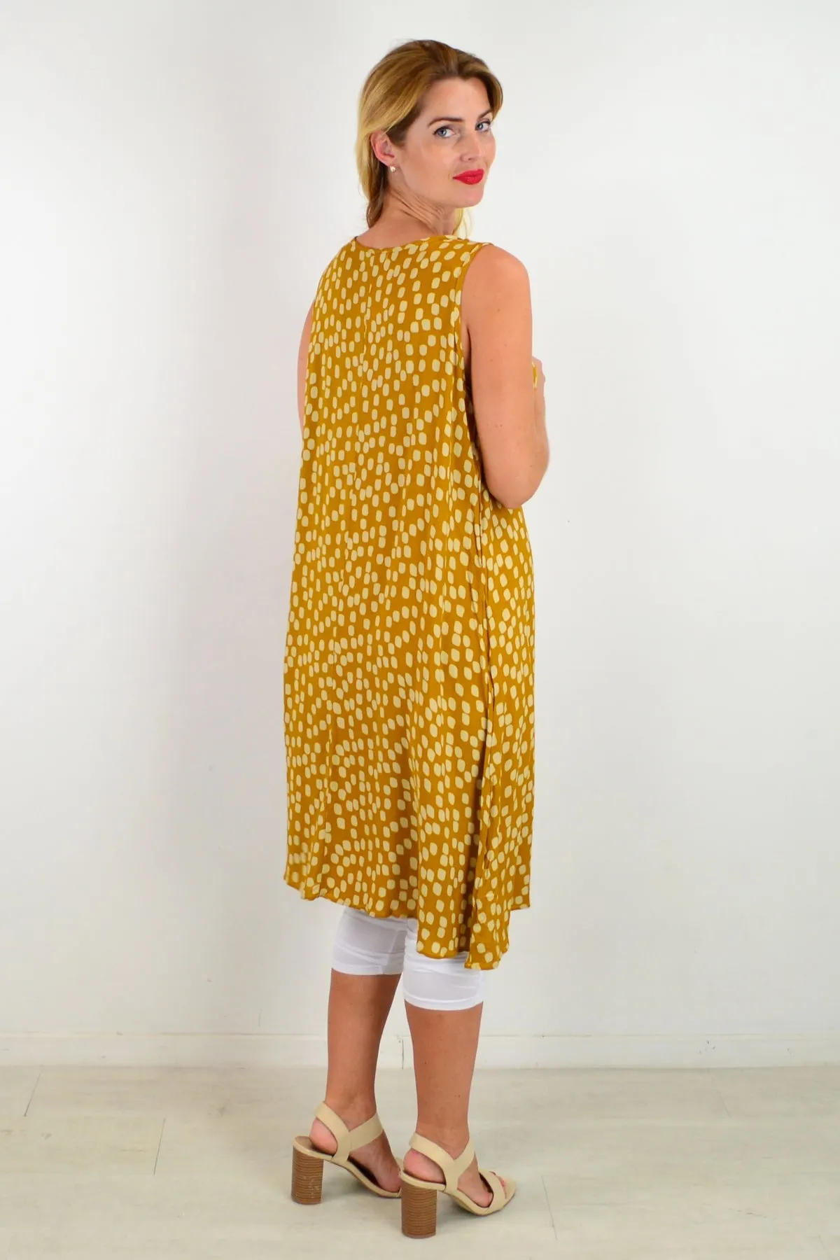 Mustard Long Dot Sleeveless Tunic Dress