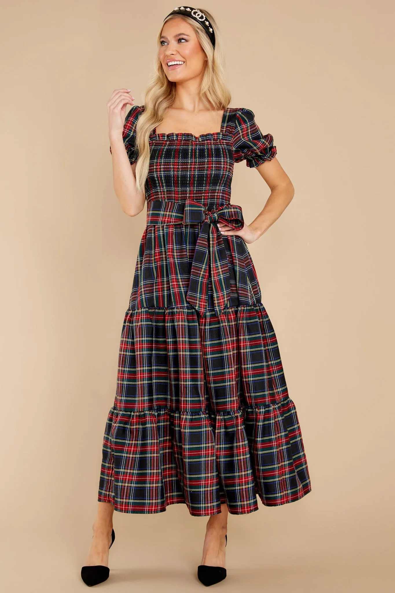 My Only Wish Black Multi Plaid Maxi Dress