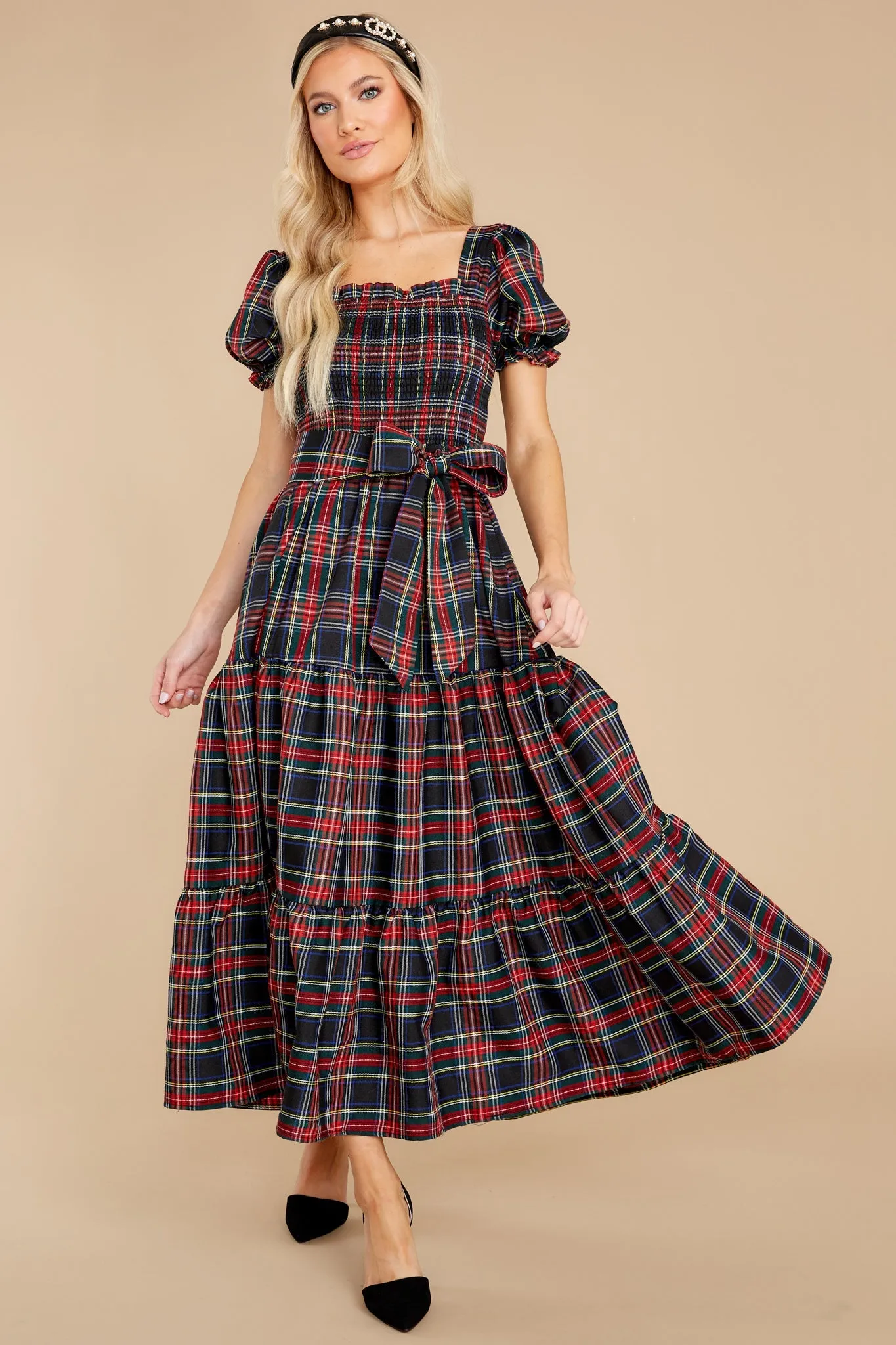 My Only Wish Black Multi Plaid Maxi Dress