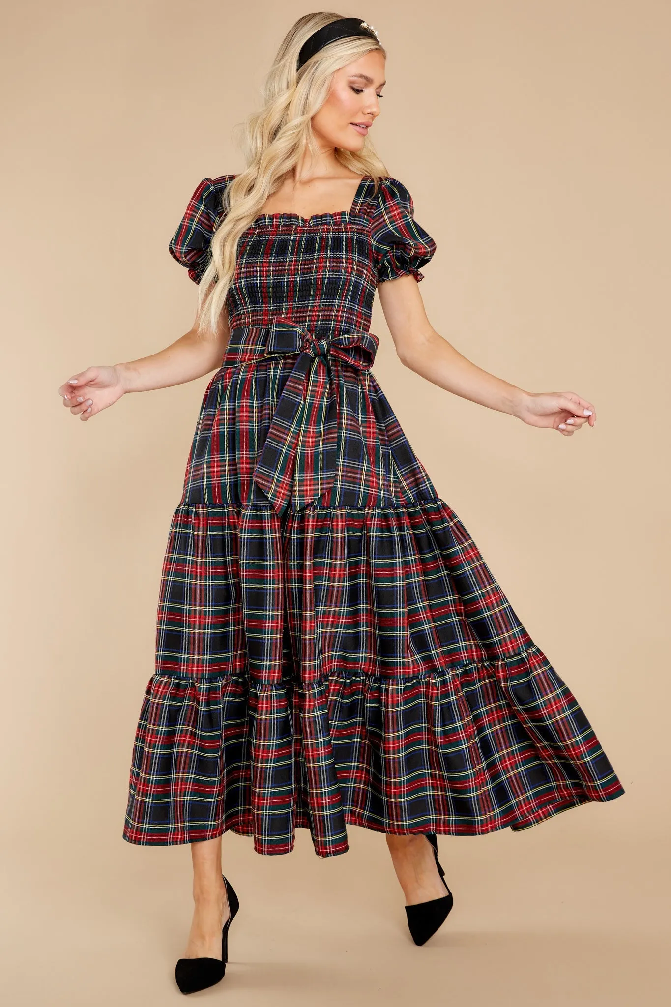 My Only Wish Black Multi Plaid Maxi Dress