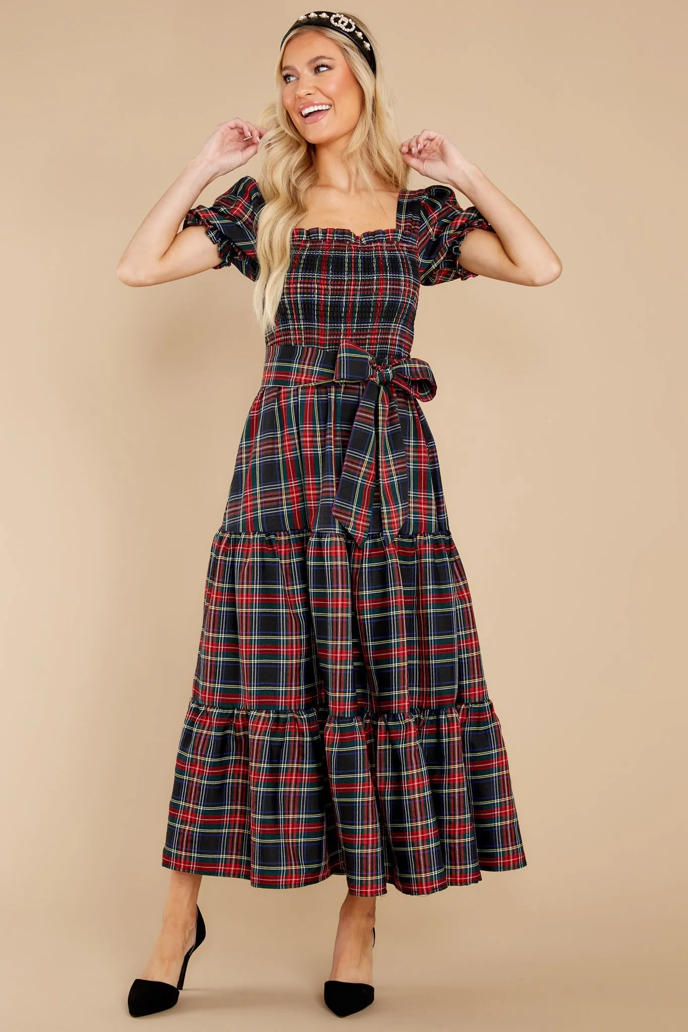 My Only Wish Black Multi Plaid Maxi Dress