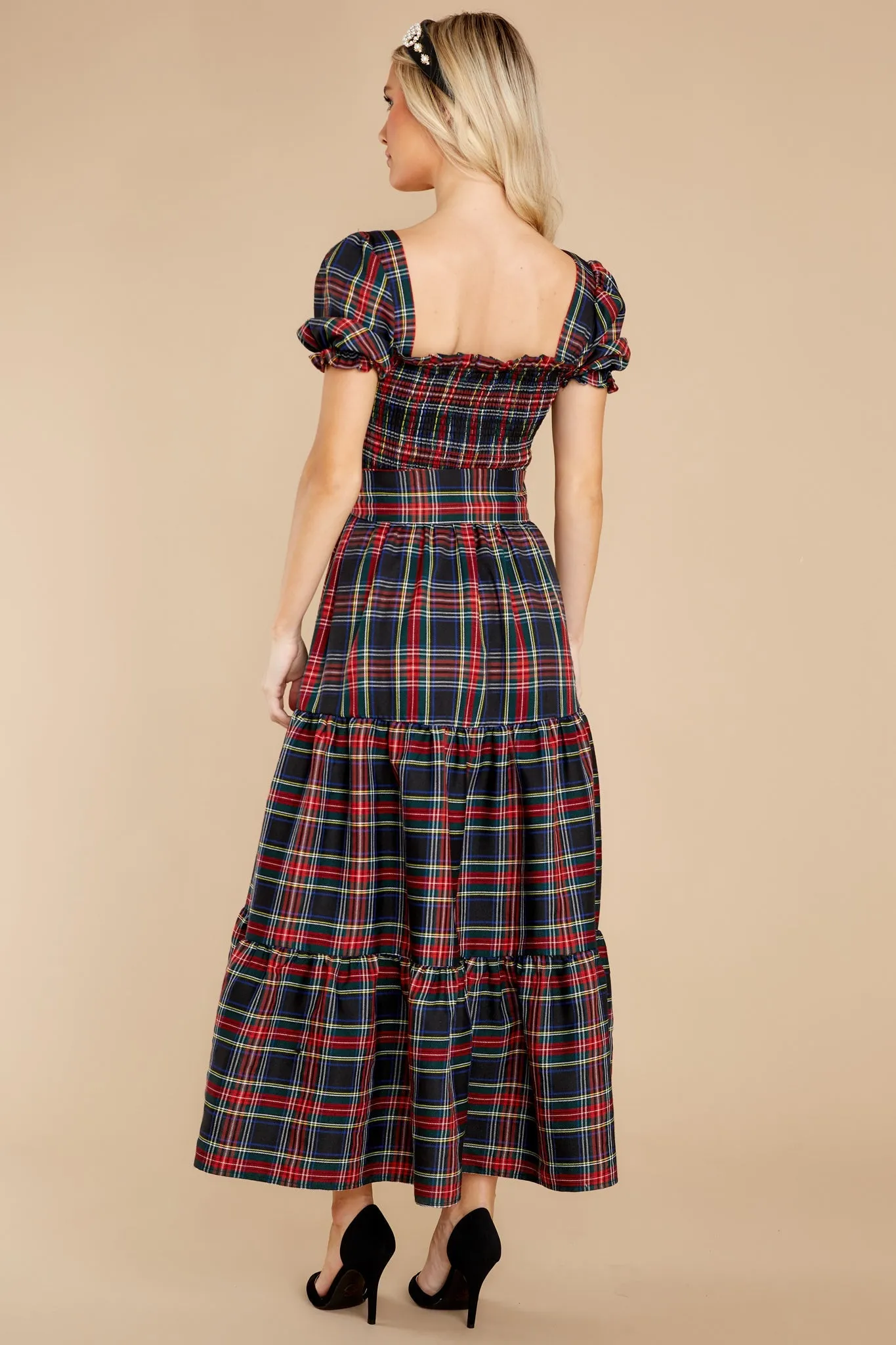 My Only Wish Black Multi Plaid Maxi Dress