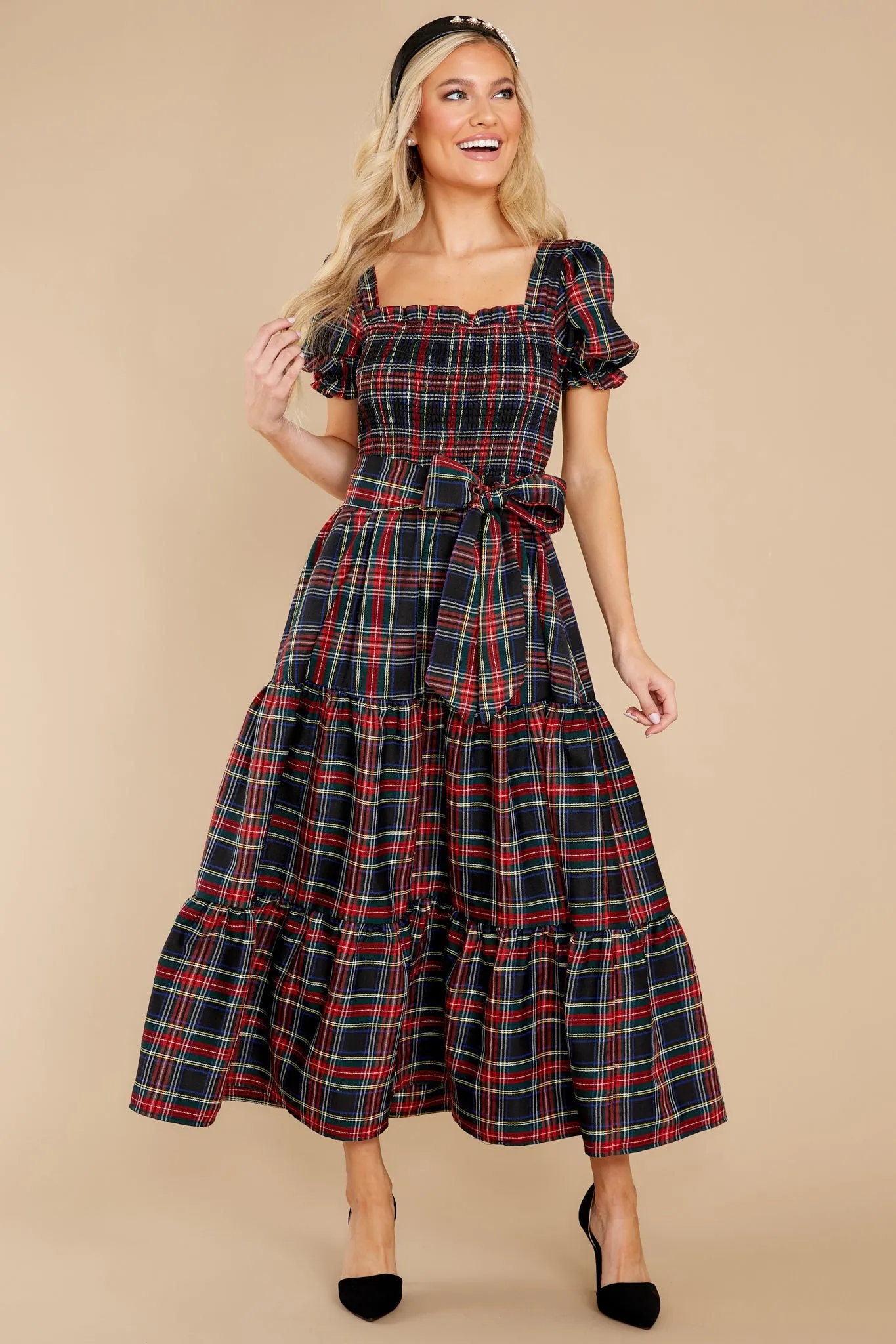 My Only Wish Black Multi Plaid Maxi Dress