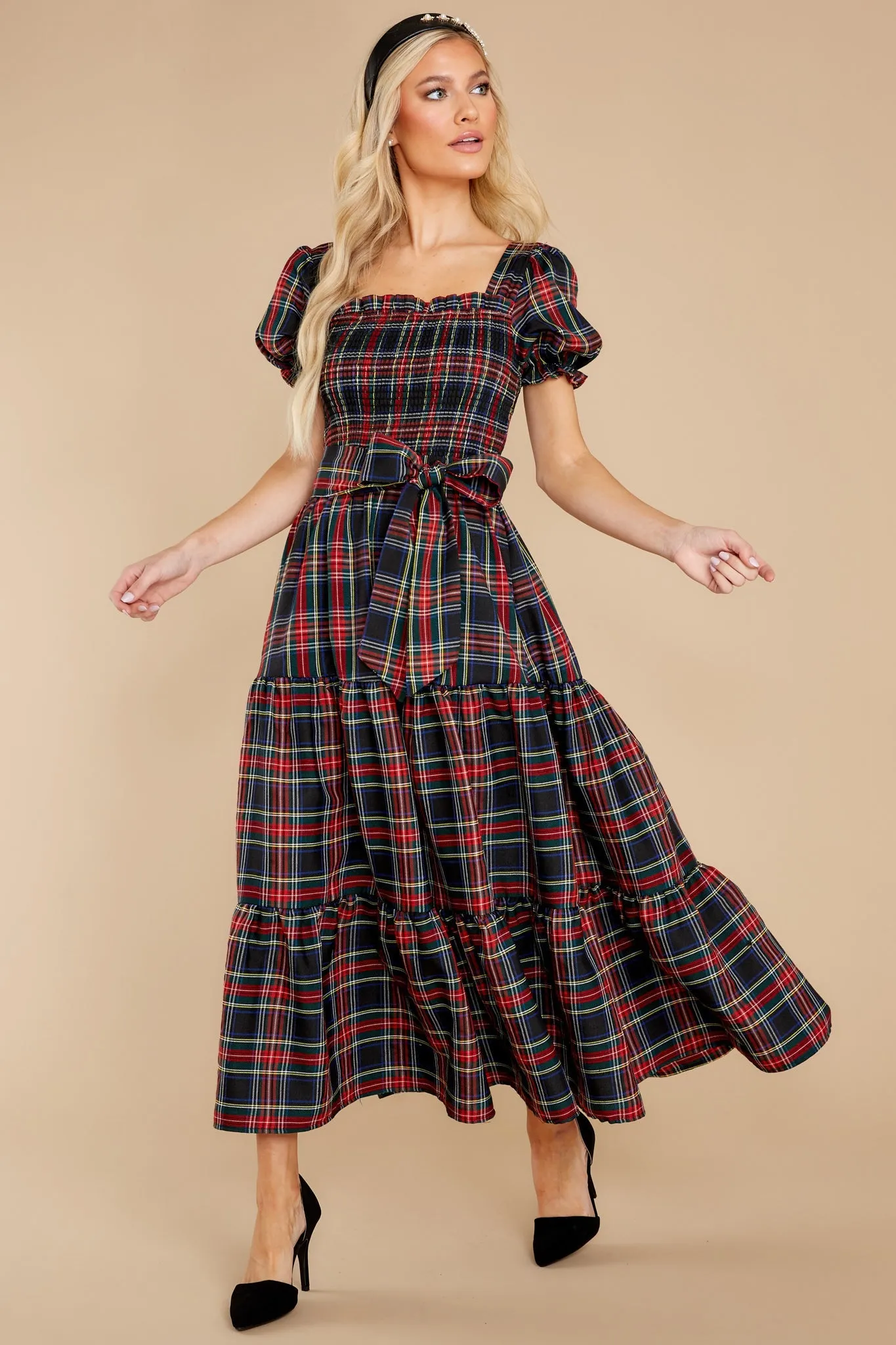 My Only Wish Black Multi Plaid Maxi Dress