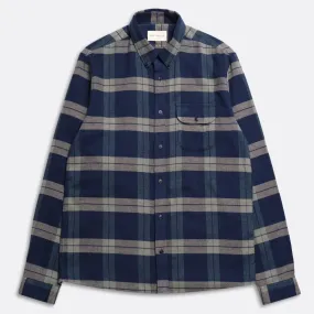 Navy Iris Ecru Larry Cotton Check Shirt